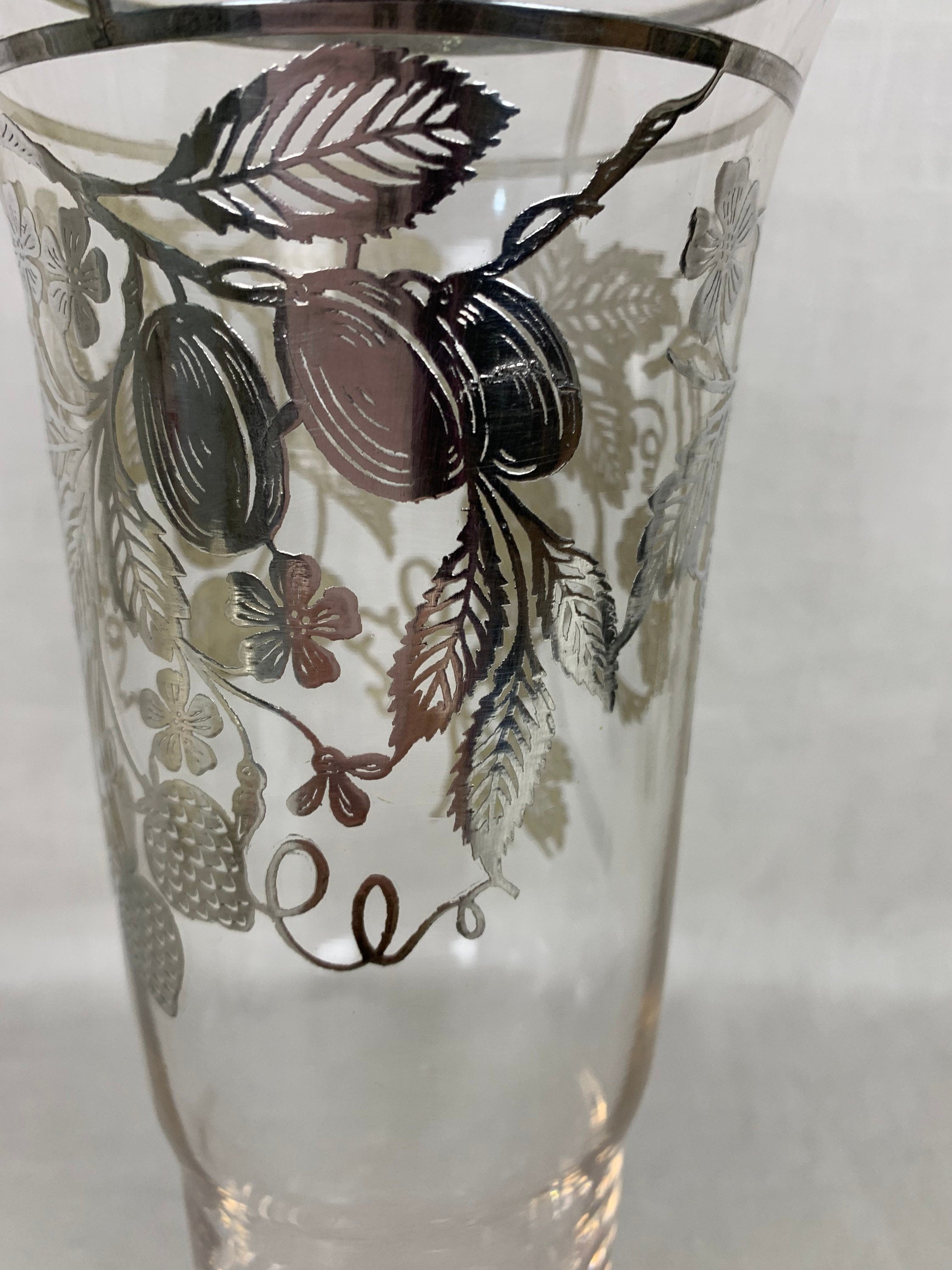Antique Silver Overlay Vase With Fruit Pattern