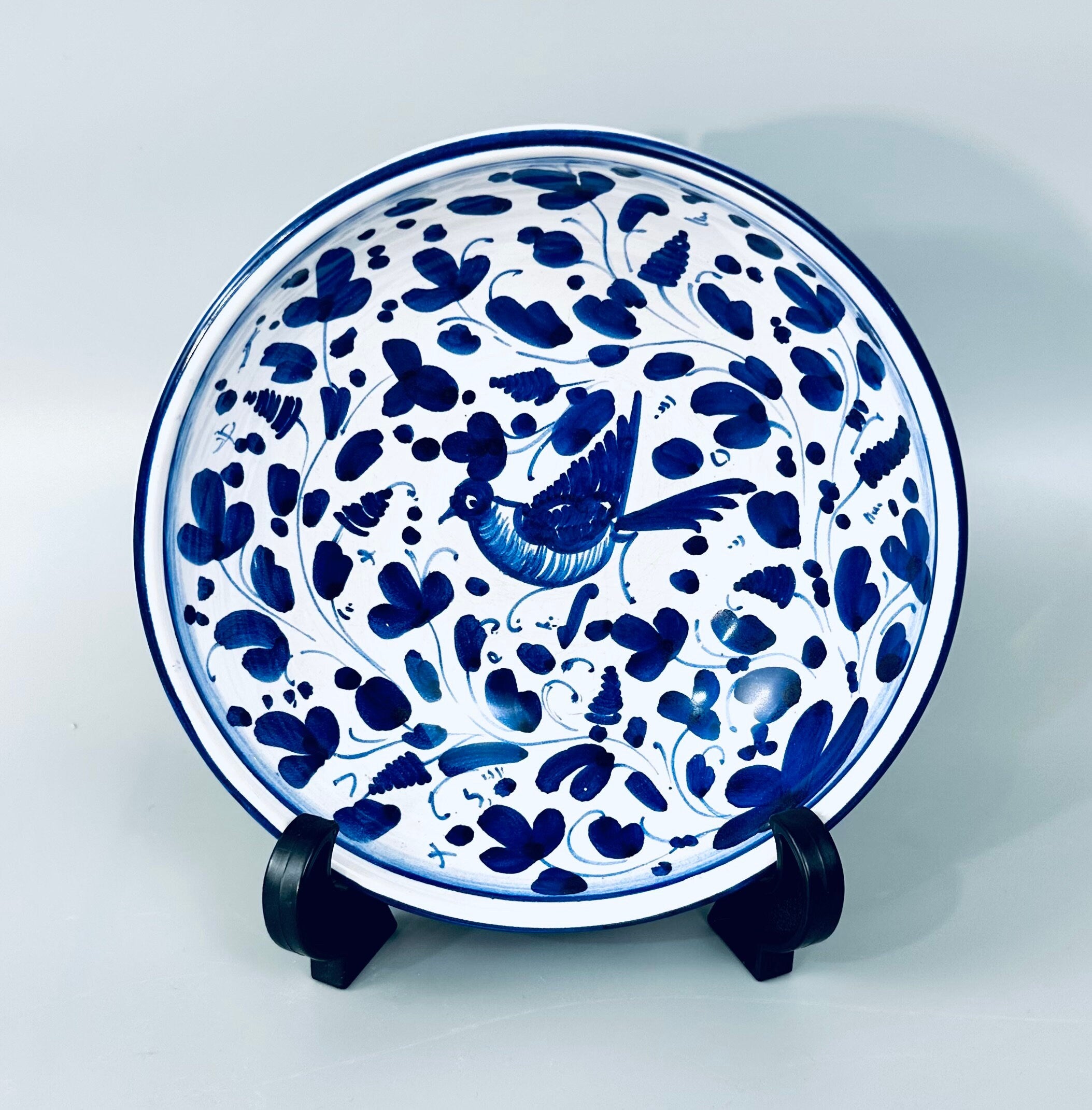 A Pair of Hand Painted Italian Serving Pieces Featuring Birds