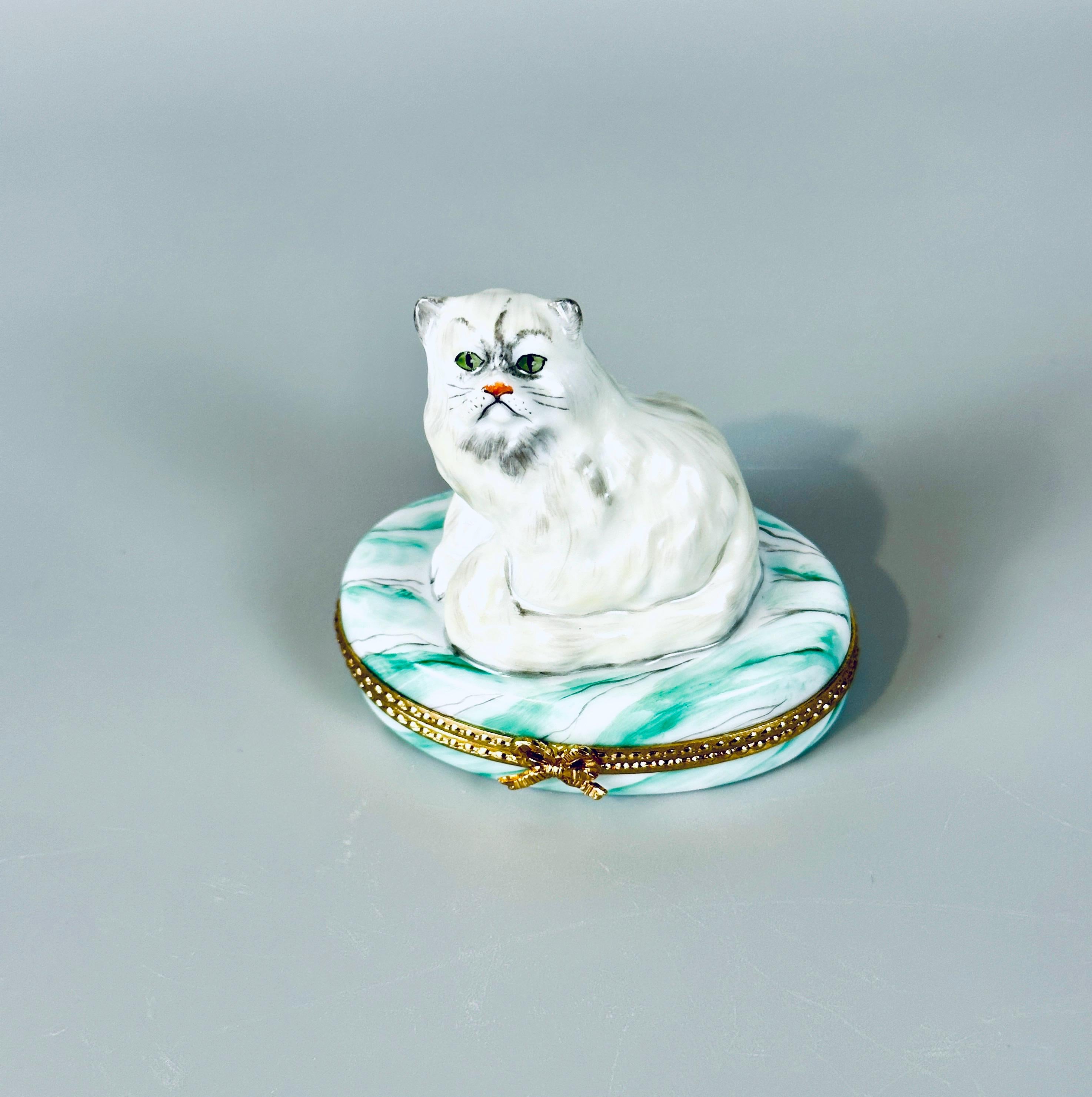 Limoges Trinket Box with Persian Cat
