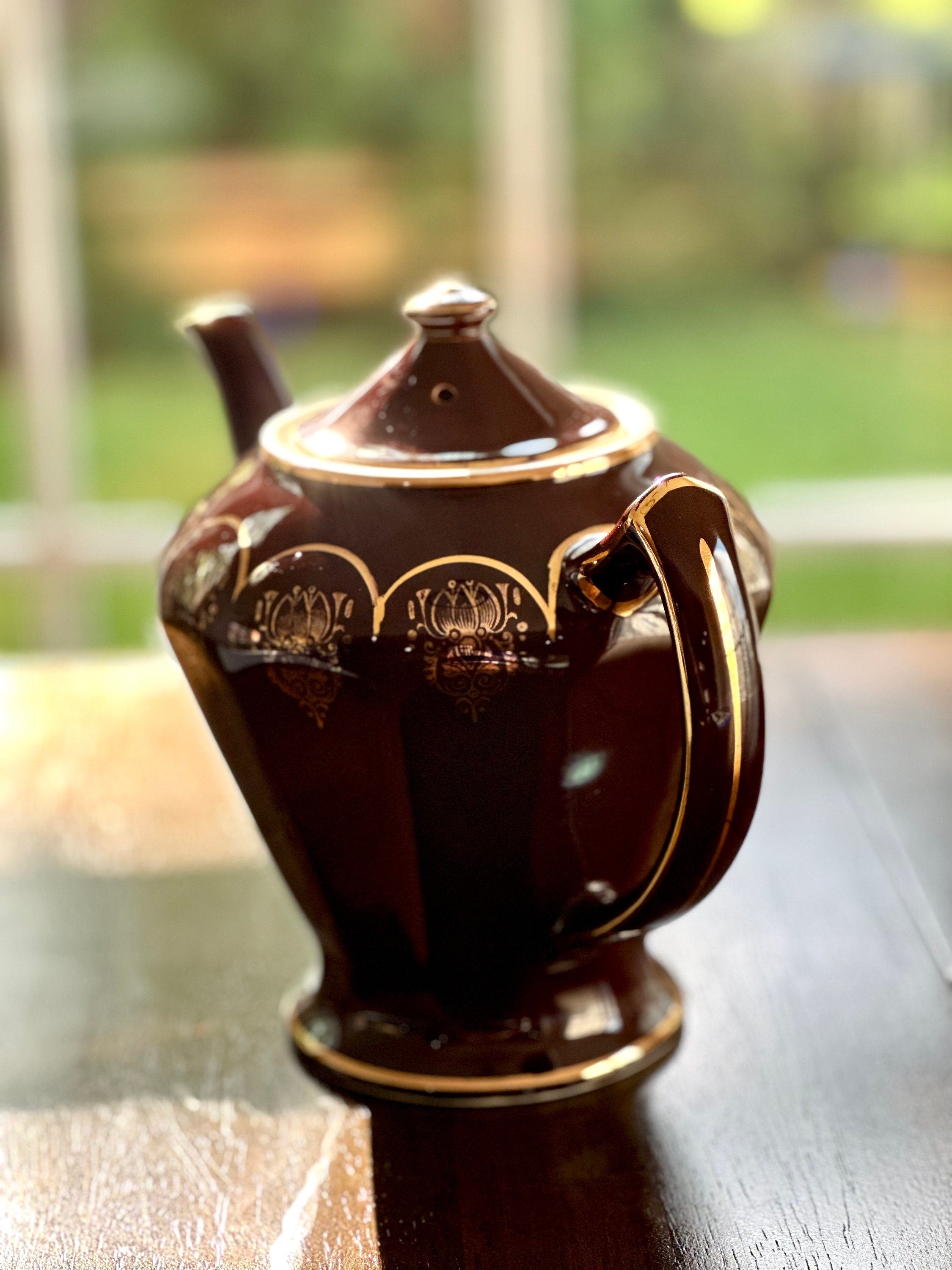 Hall Teapot Chocolate Brown and Gold Albany
