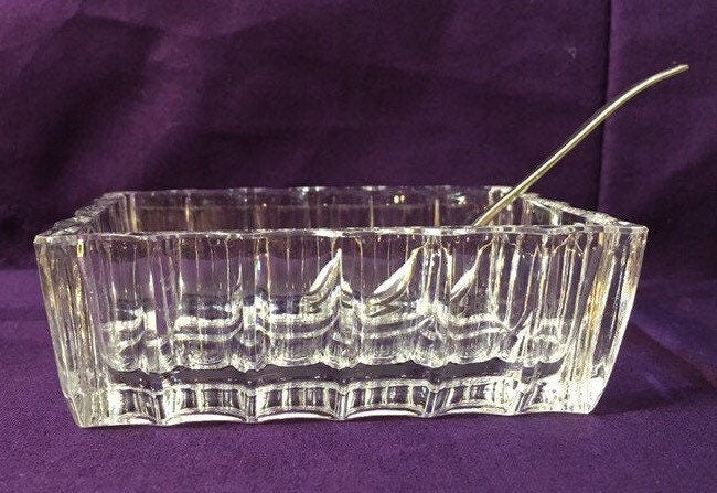 Antique Crystal Master Salt Cellar and Silver Spoon