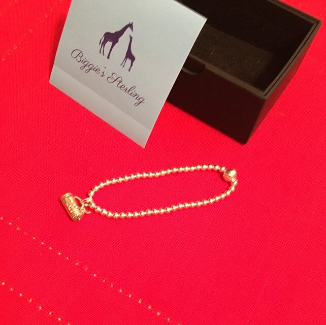 Sterling Silver Beer Stein Beaded Bracelet