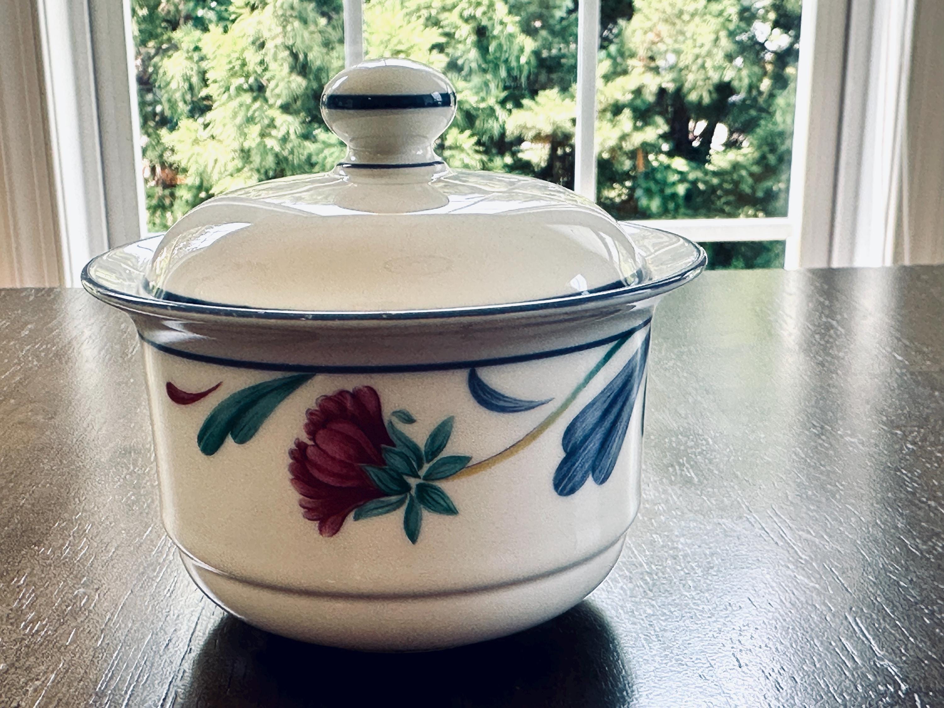 Lenox Poppies on Blue Creamer and Sugar Bowl