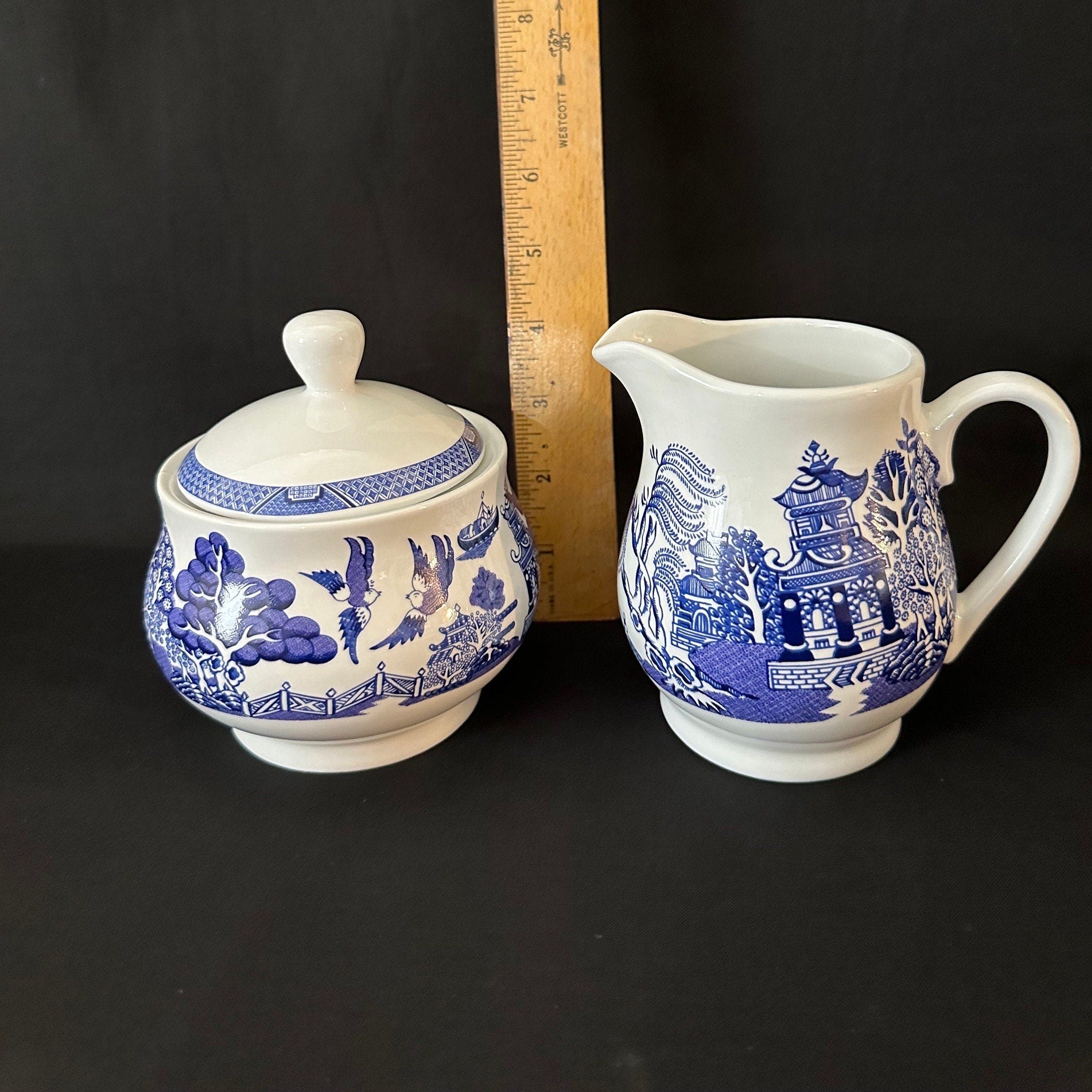 Cuthbertson Blue Willow Creamer & Sugar