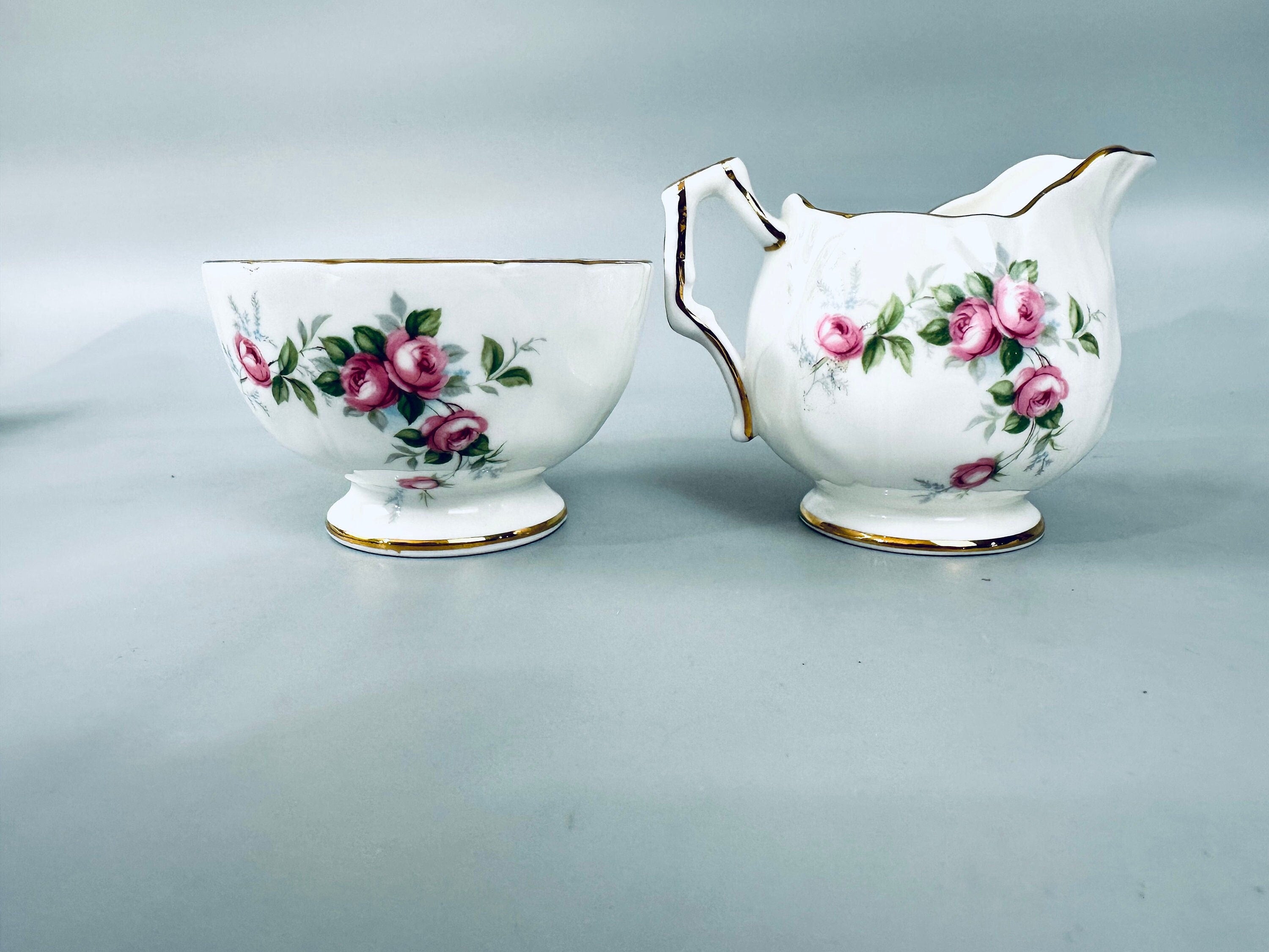 Aynsley Grotto Rose Creamer and Sugar Bowl