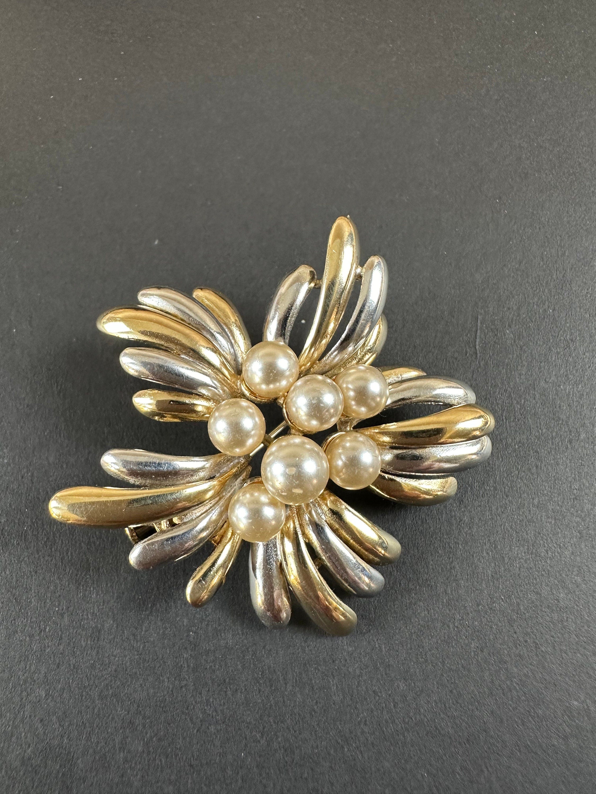 Sterling Silver and Gold Washed Pearl Brooch