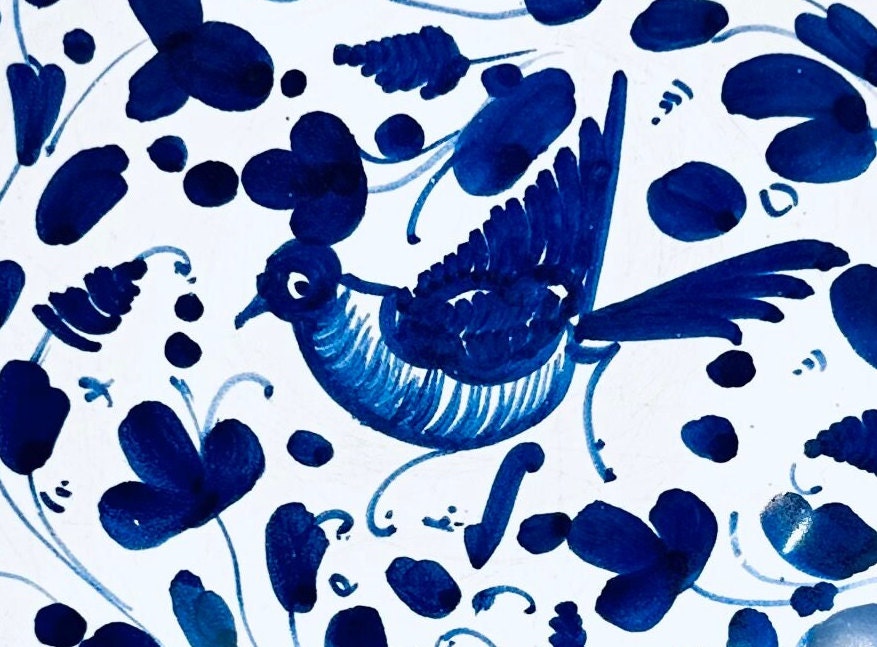 A Pair of Hand Painted Italian Serving Pieces Featuring Birds