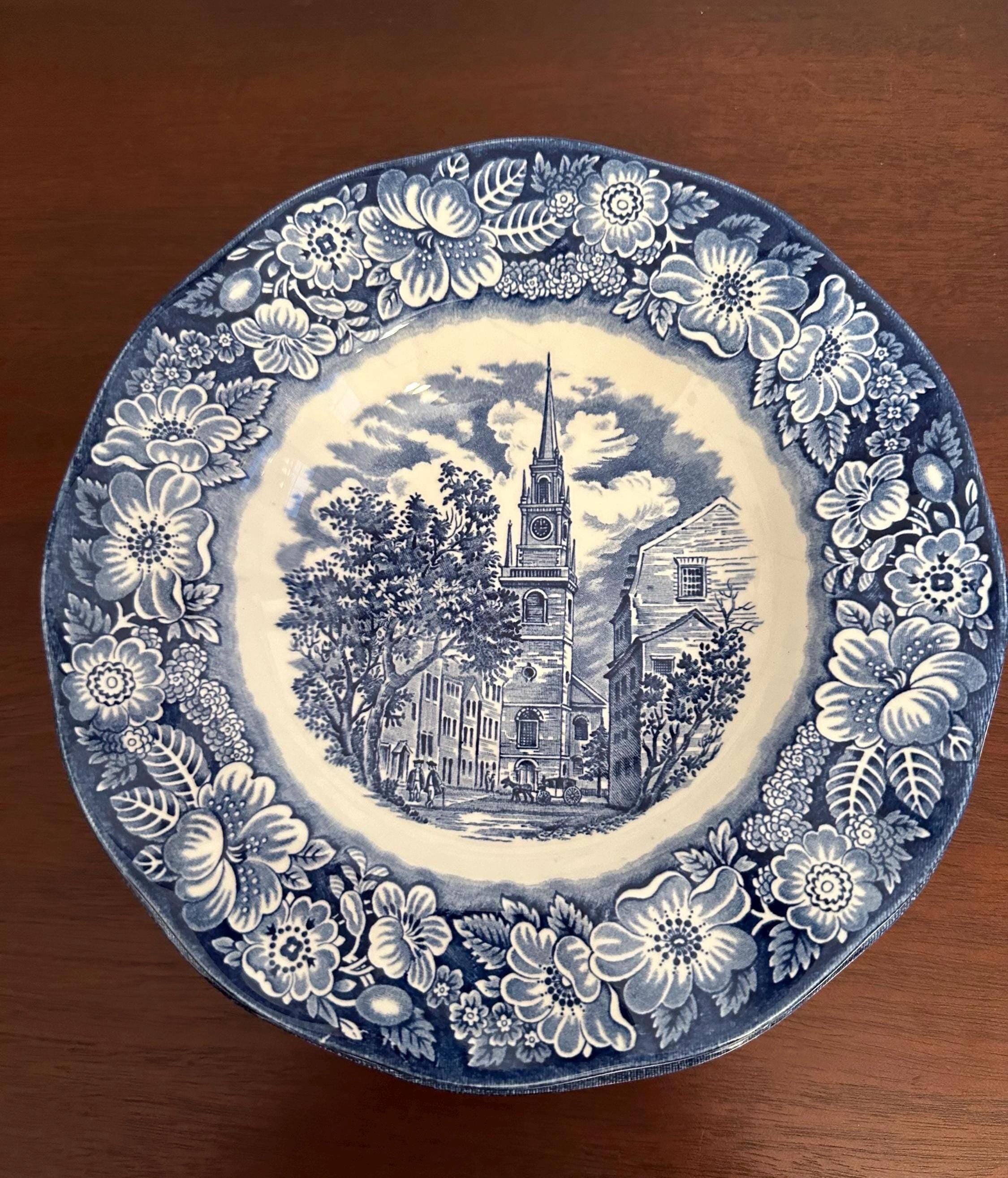 Four Liberty  Blue Rimmed Soup Bowls By Staffordshire