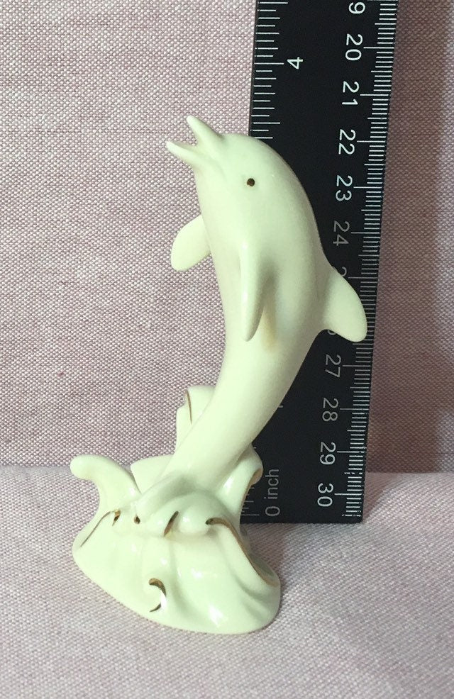 Lenox Ivory China Dolphin Figurine: Gold Accents, 4"