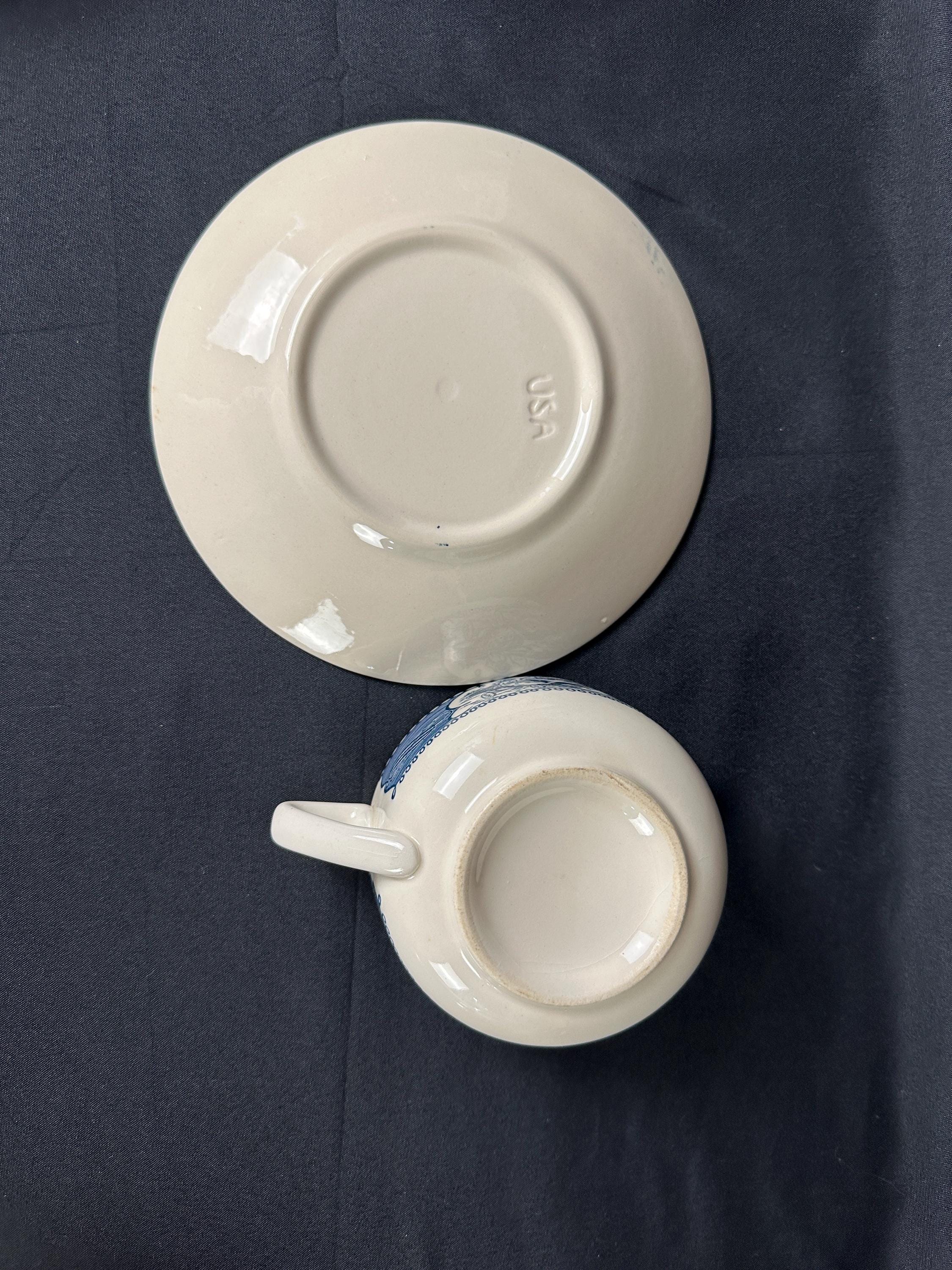 Currier and Ives Blue cup and saucer