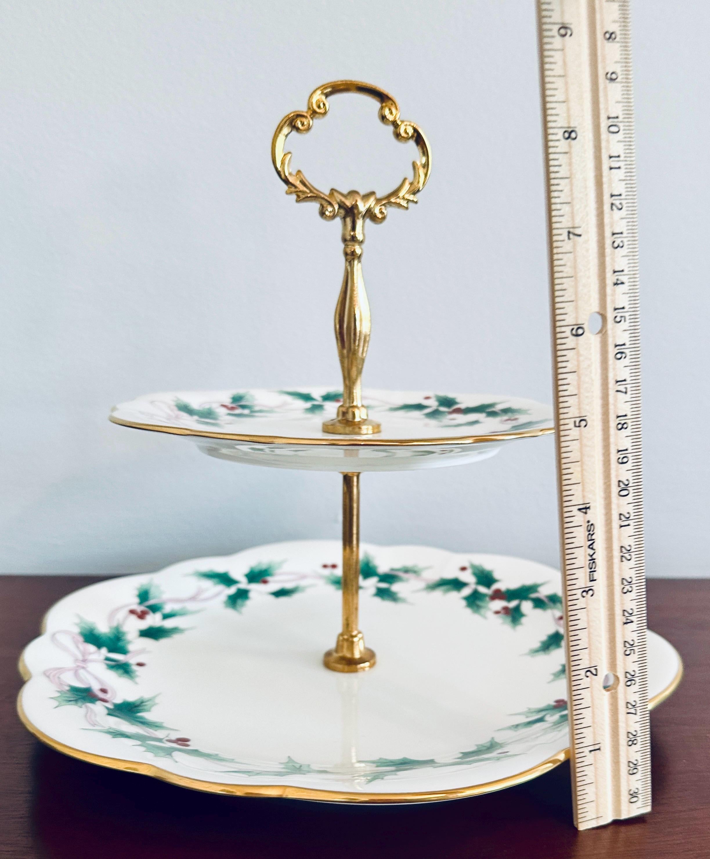Mikasa Ribbon Holly 2 Tiered Server Tidbit Tray