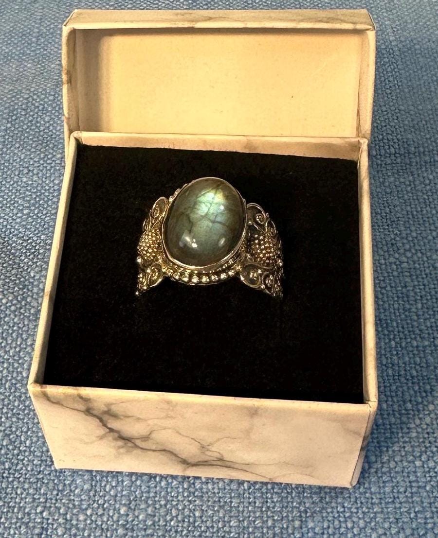 Labradorite Sterling Silver Bezel Rings Butterfly Design size 9
