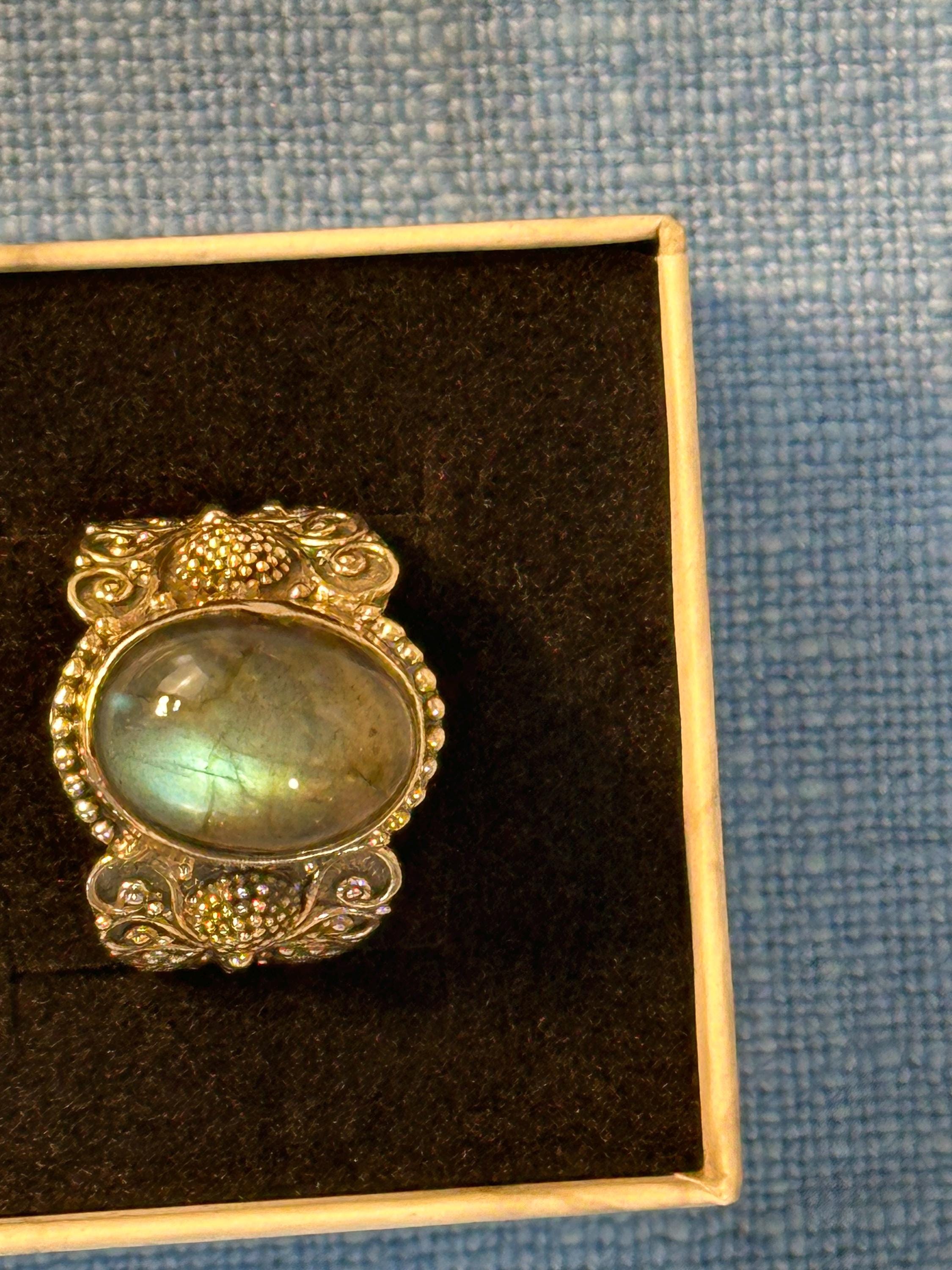 Labradorite Sterling Silver Bezel Rings Butterfly Design size 9