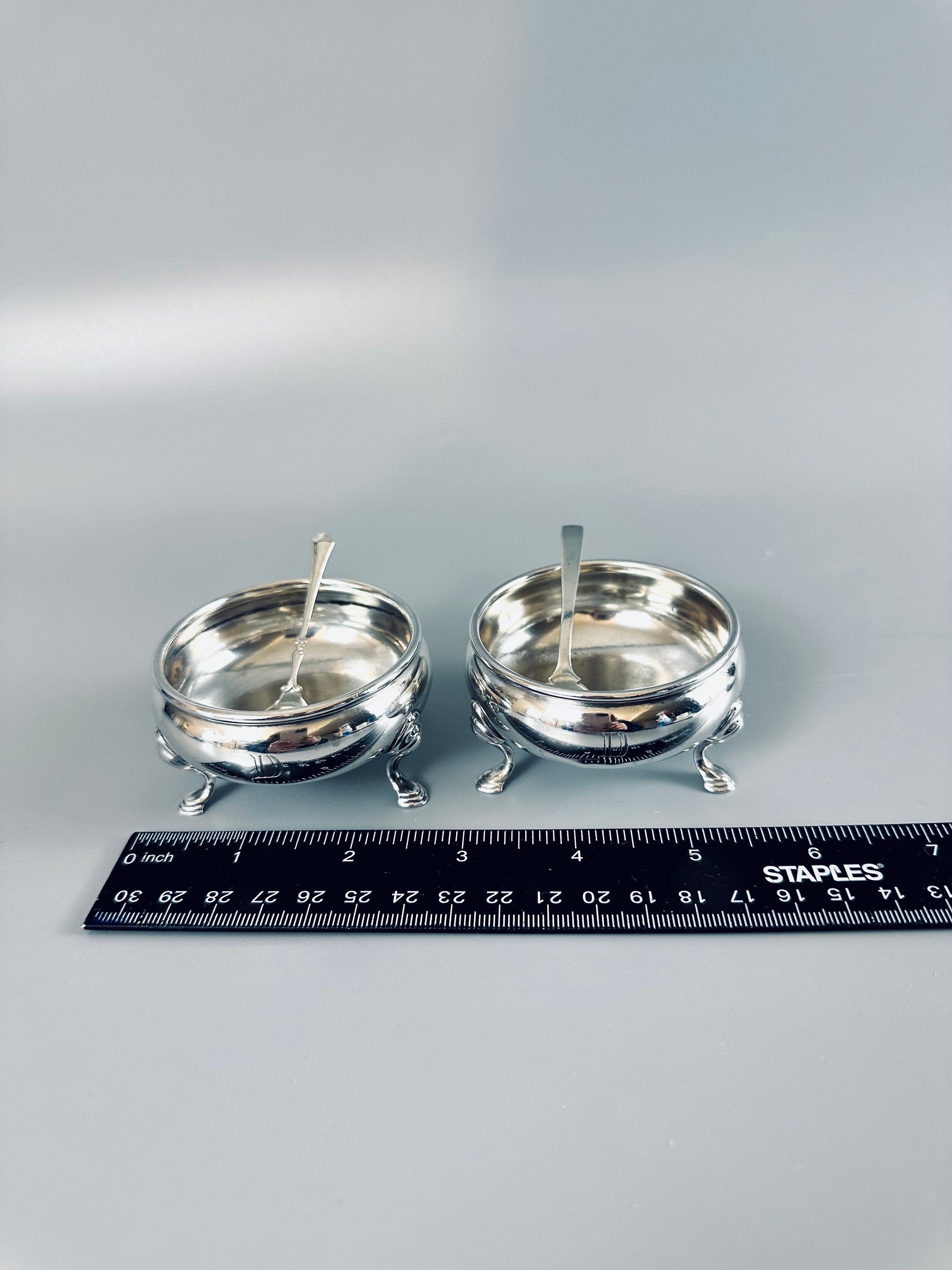 A Pair of George II Reproduction Salt Cellars by Ellmore Silver circa 1935