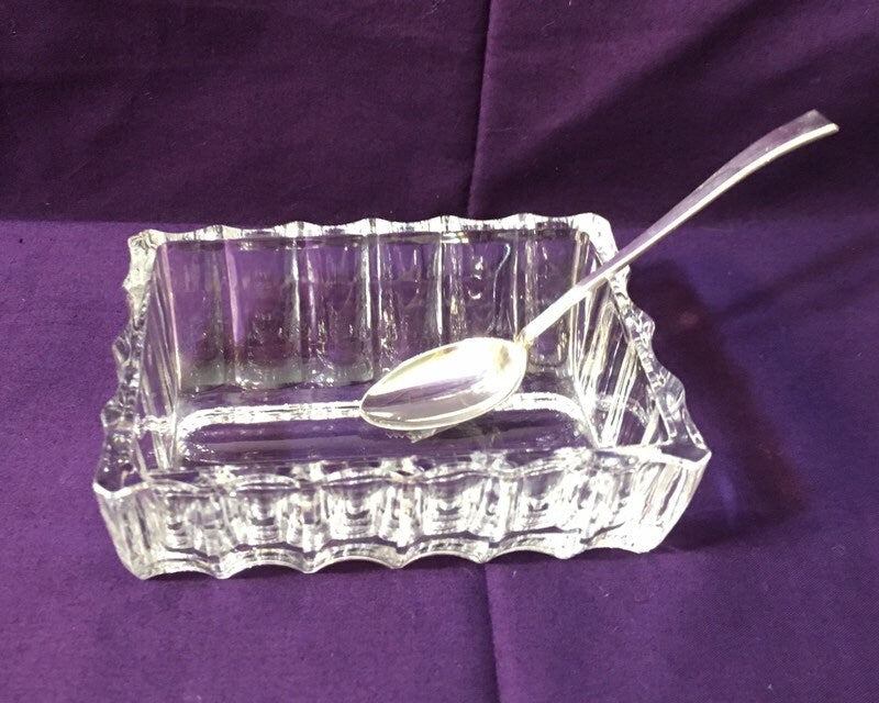 Antique Crystal Master Salt Cellar and Silver Spoon