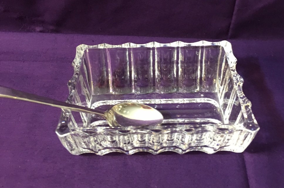 Antique Crystal Master Salt Cellar and Silver Spoon