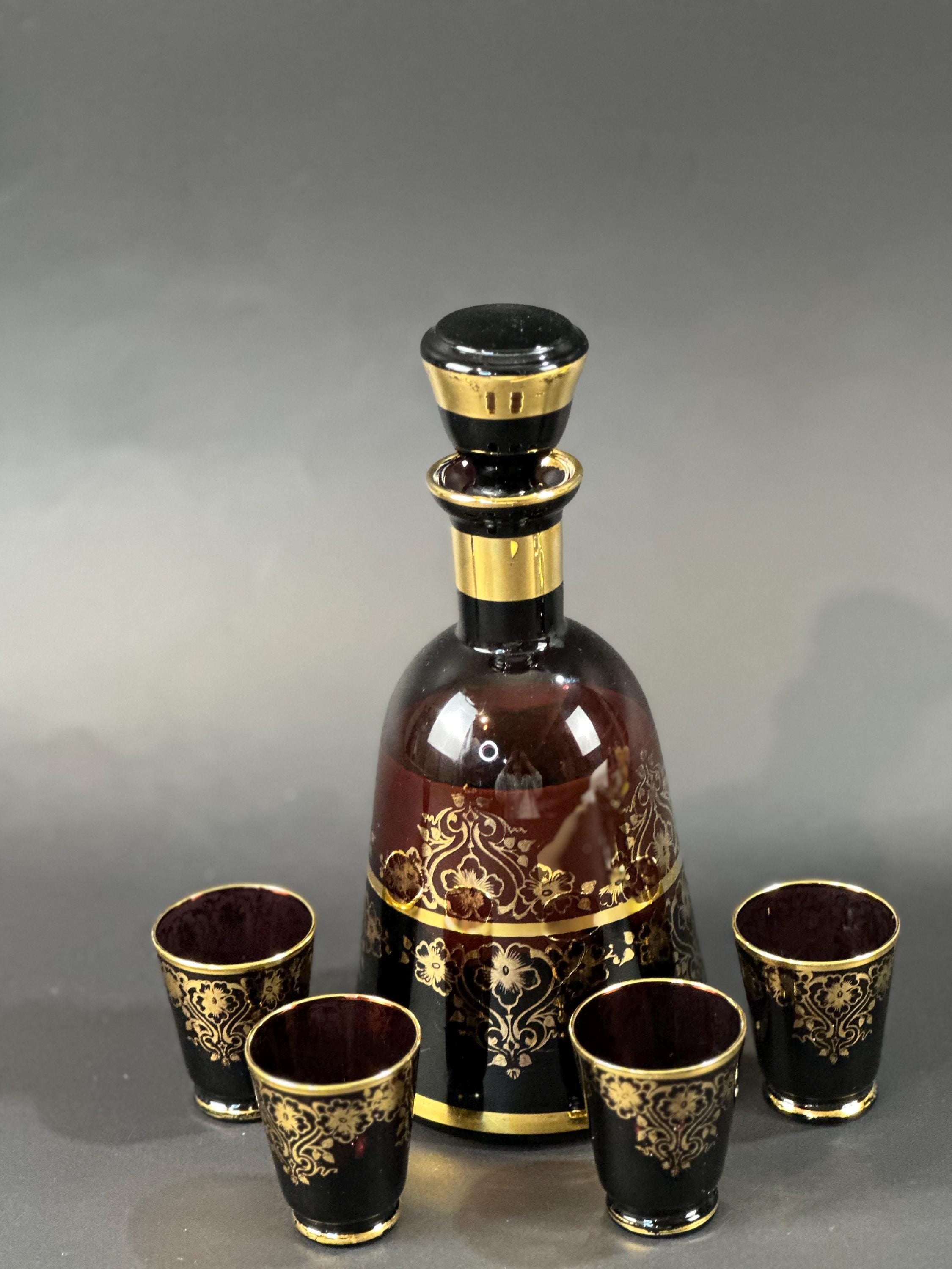 Blue and Gold Decanter with  Four Matching Aparitif Glasses by Murano