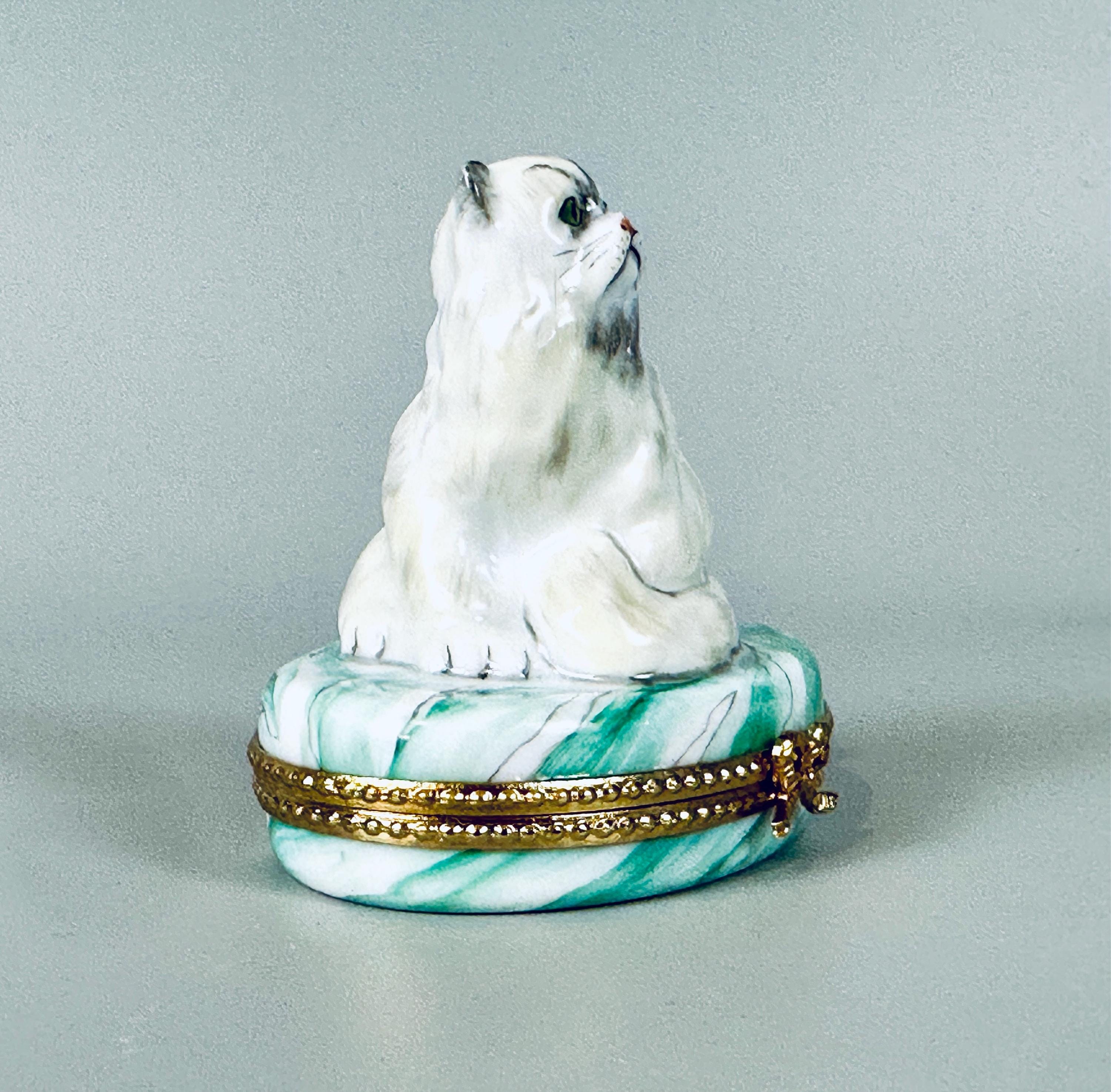 Limoges Trinket Box with Persian Cat