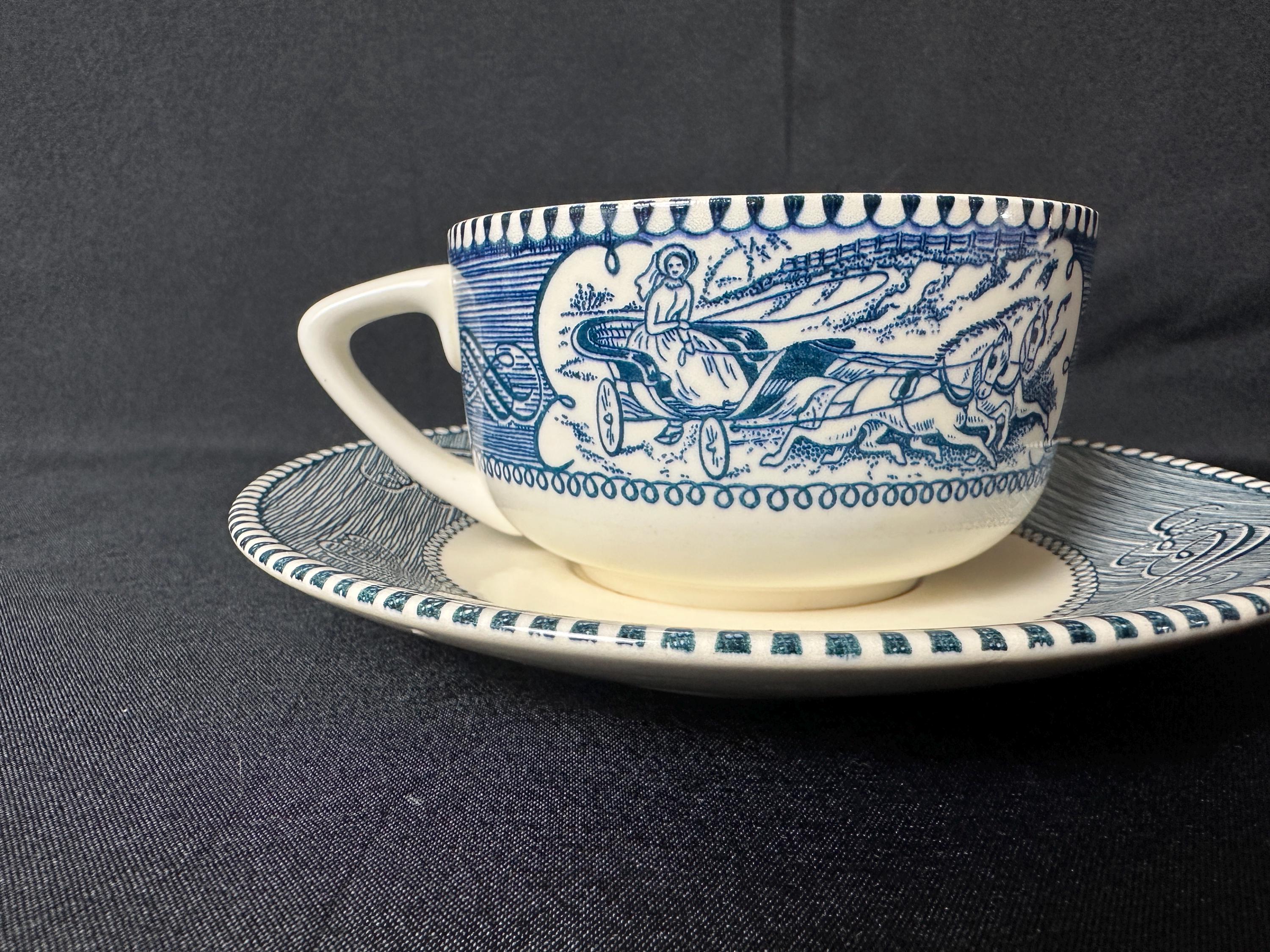 Currier and Ives Blue cup and saucer