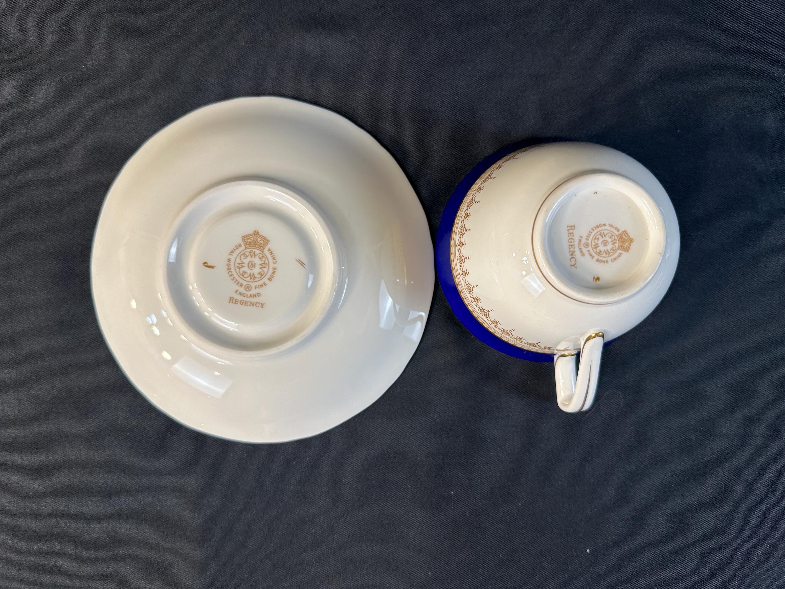 Royal Worcester Regency Blue Teacup and Saucer