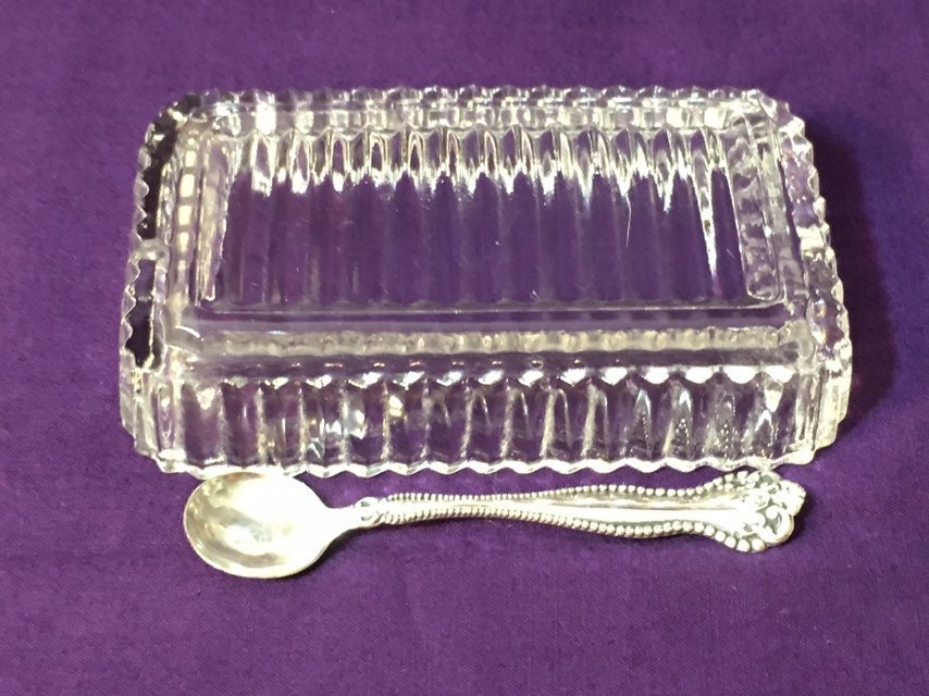 Antique Crystal Salt Cellar and Sterling Spoon