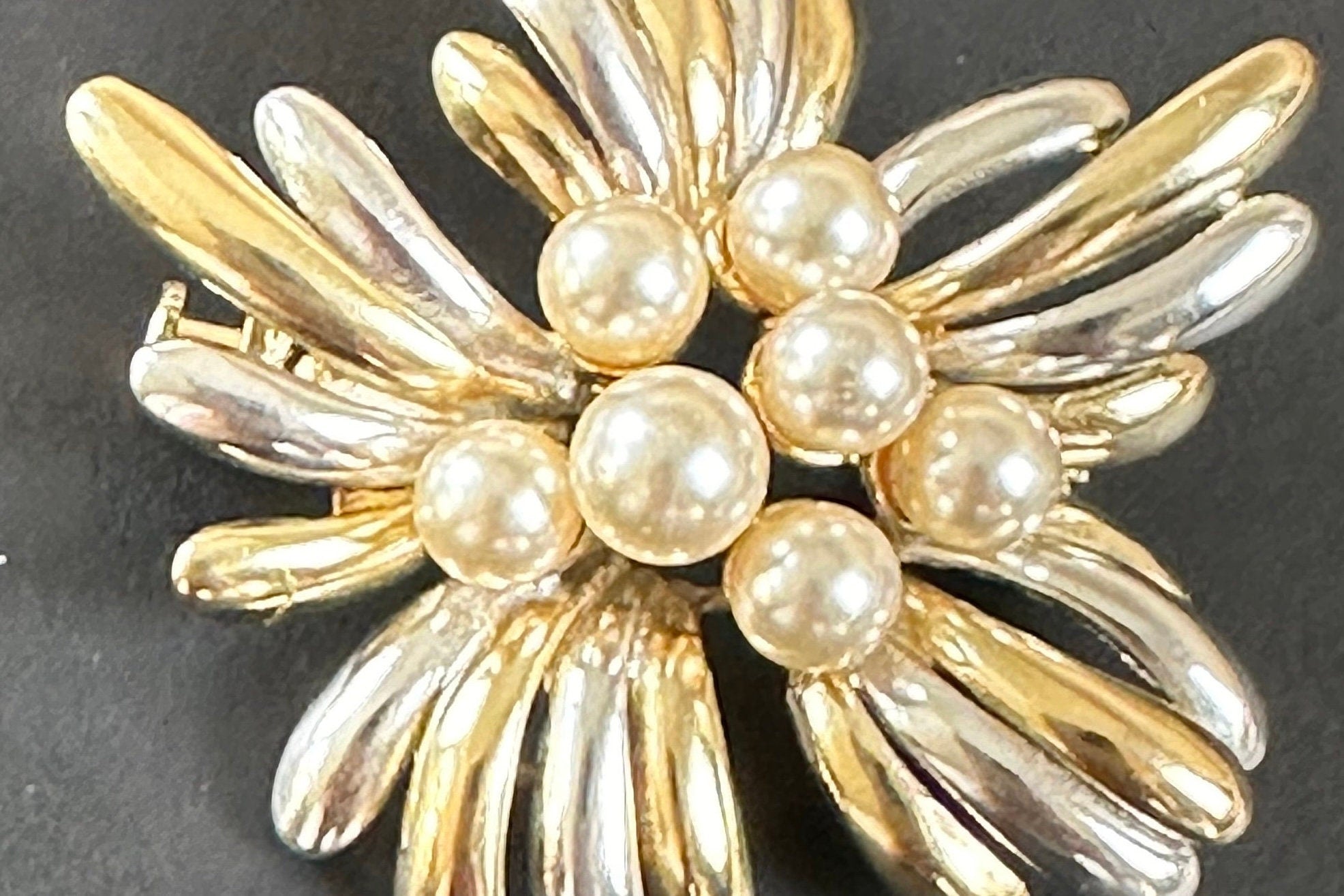 Sterling Silver and Gold Washed Pearl Brooch