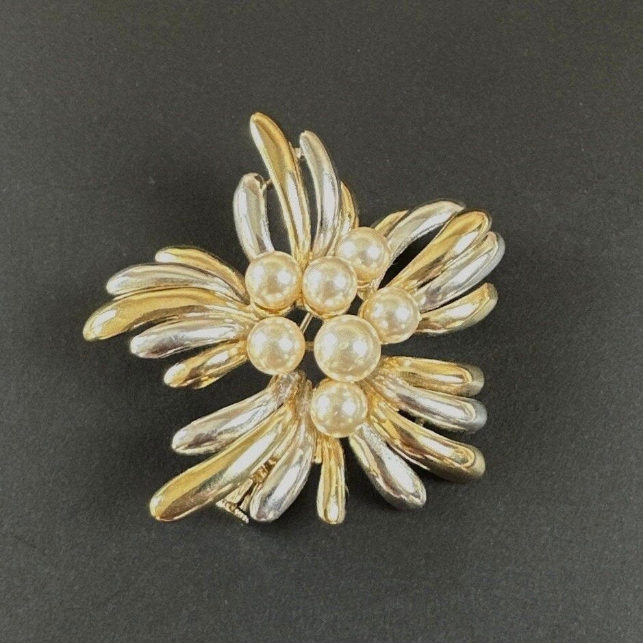 Sterling Silver and Gold Washed Pearl Brooch