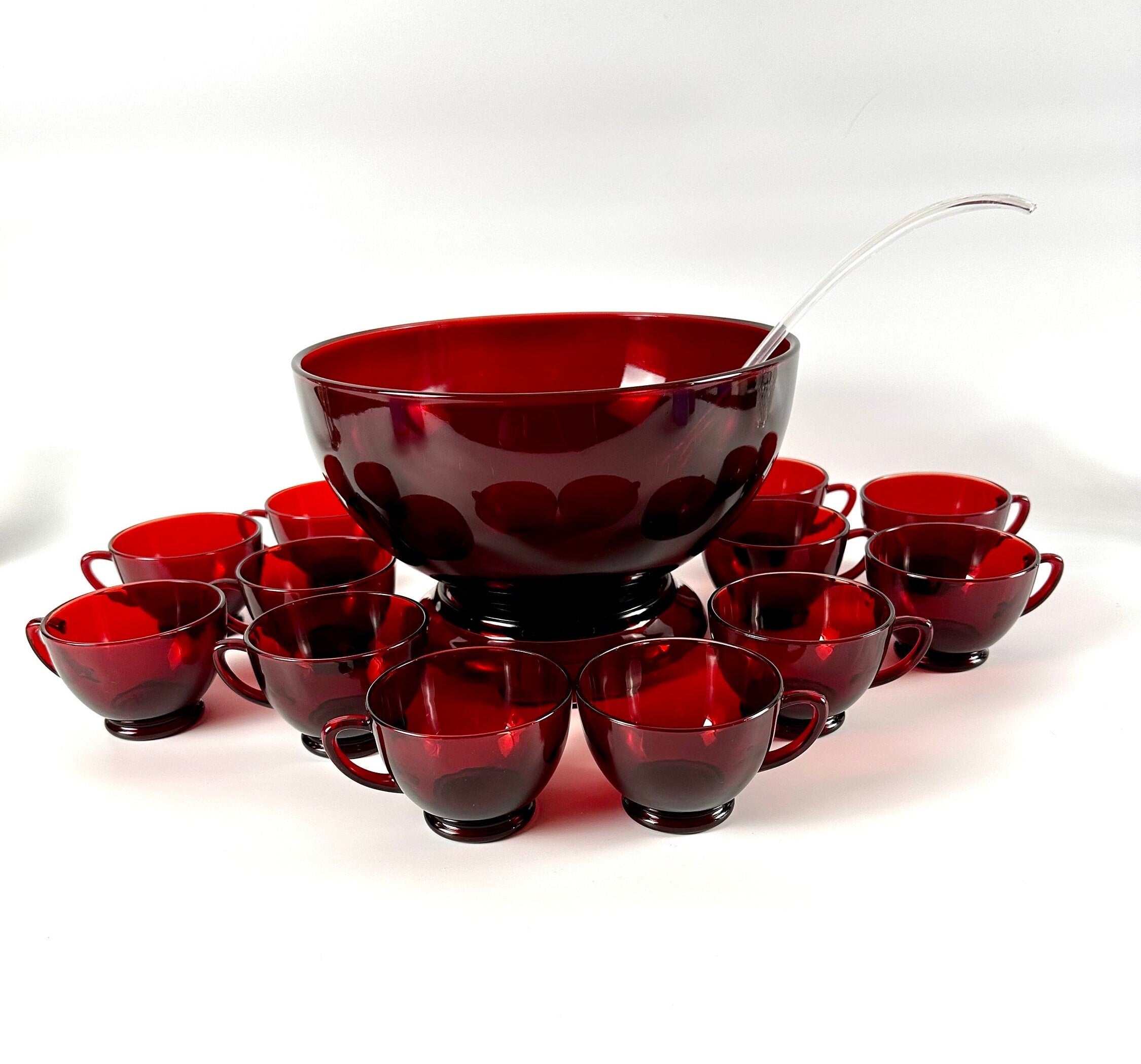 Fourteen Piece Anchor Hocking Royal Ruby Punch Bowl and Cups
