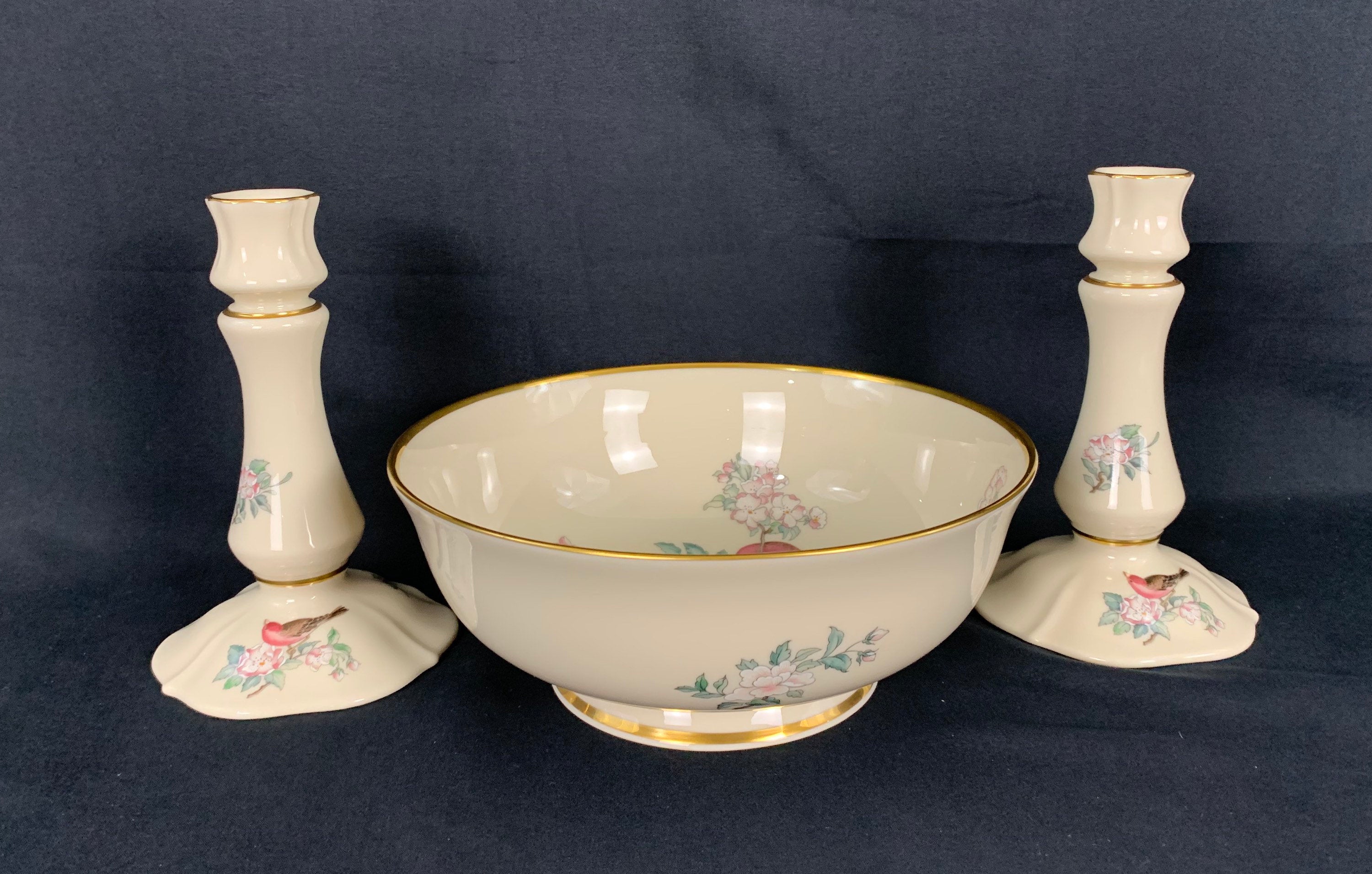Lenox Serenade Large Serving Bowl and Matching Candlesticks