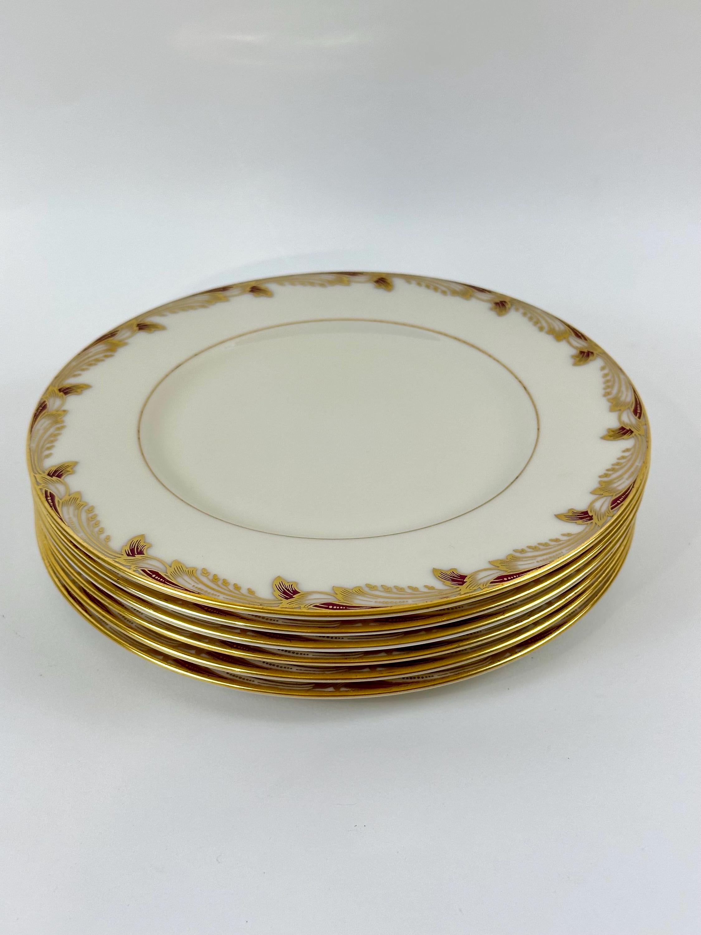 6 Lenox Essex Maroon Salad Plates