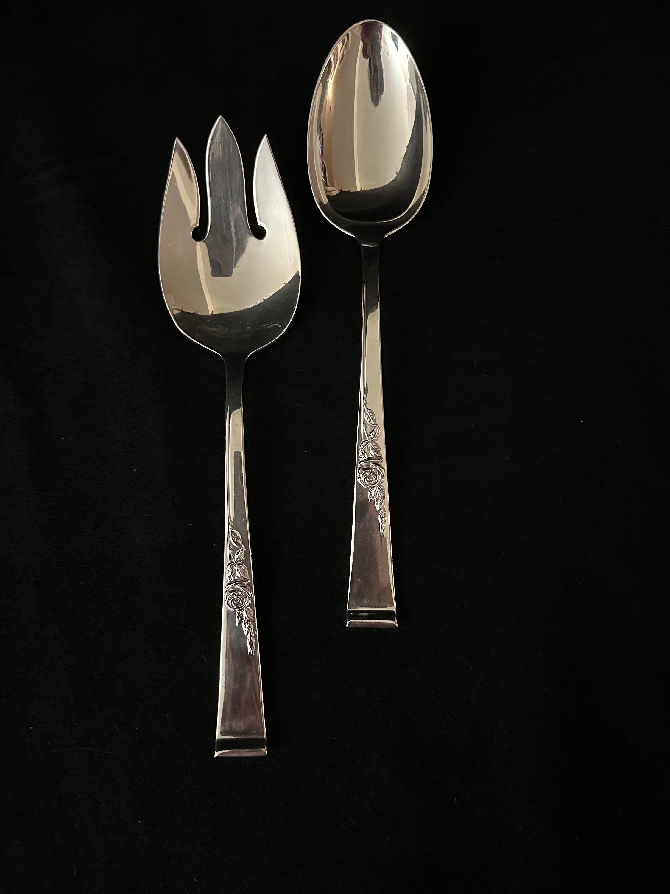 Reed and Barton Classic Rose Sterling Silver Salad Set
