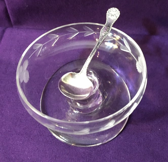 Crystal Salt Cellar with Silver Spoon