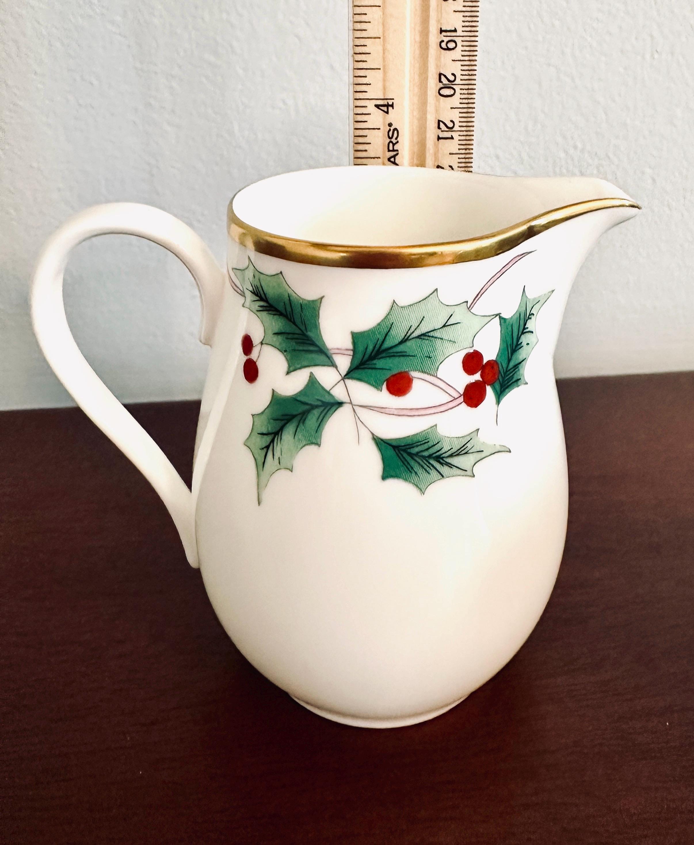 Mikasa Ribbon Holly Creamer and Sugar Bowl