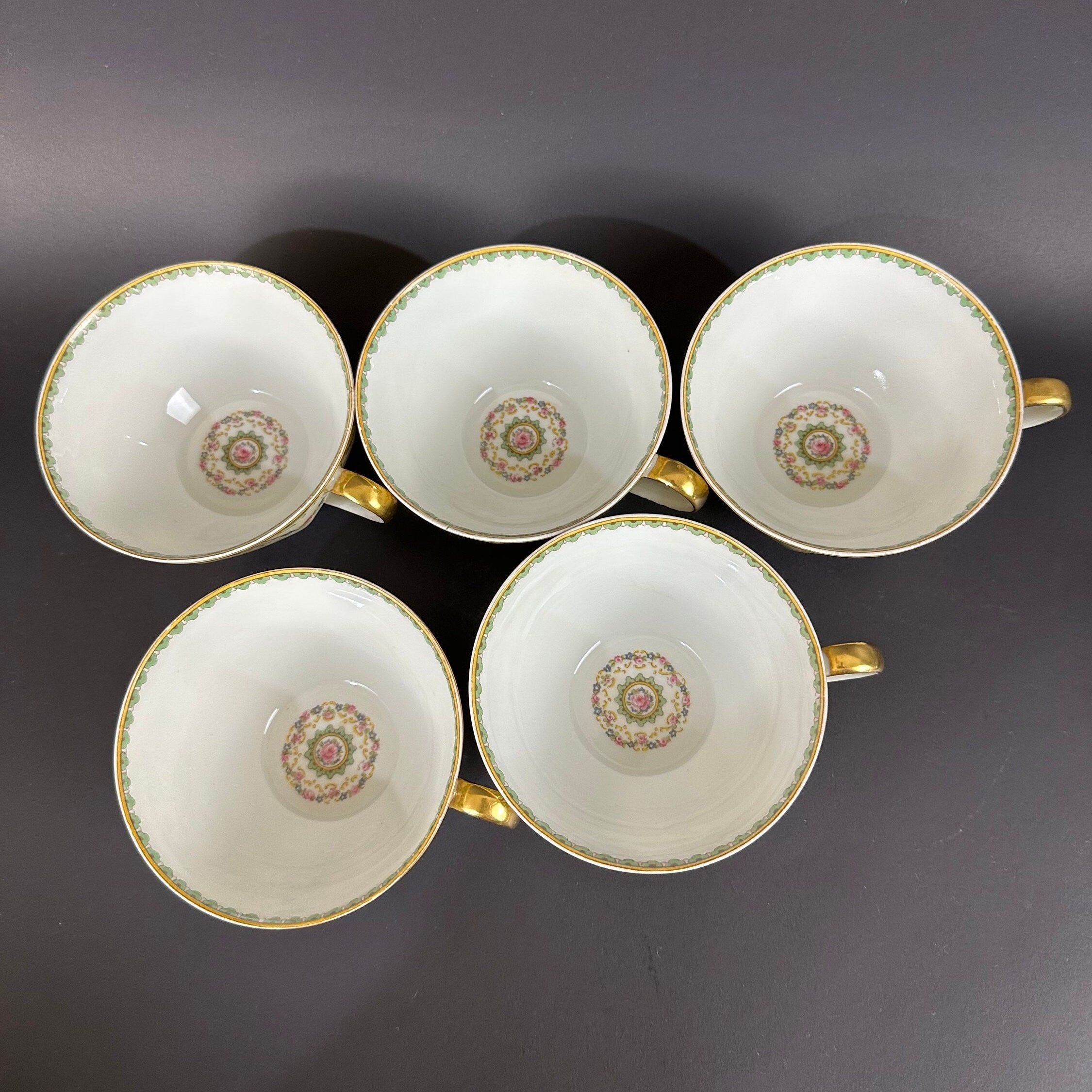 Five Haviland China Venice Patterned Teacups (no saucers)