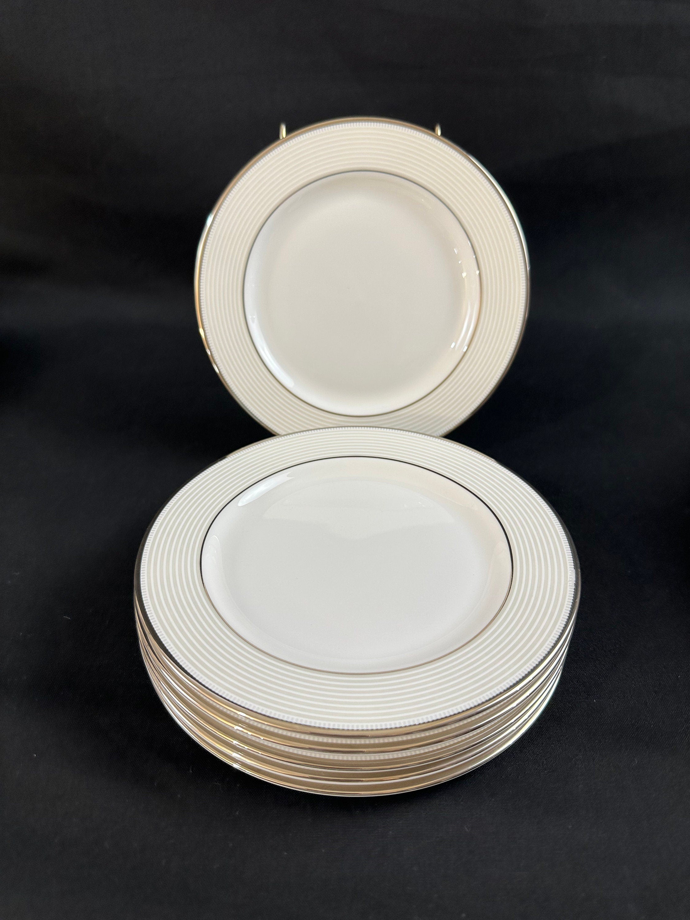 6 Lenox Opal Innocence Stripe Bread Plates