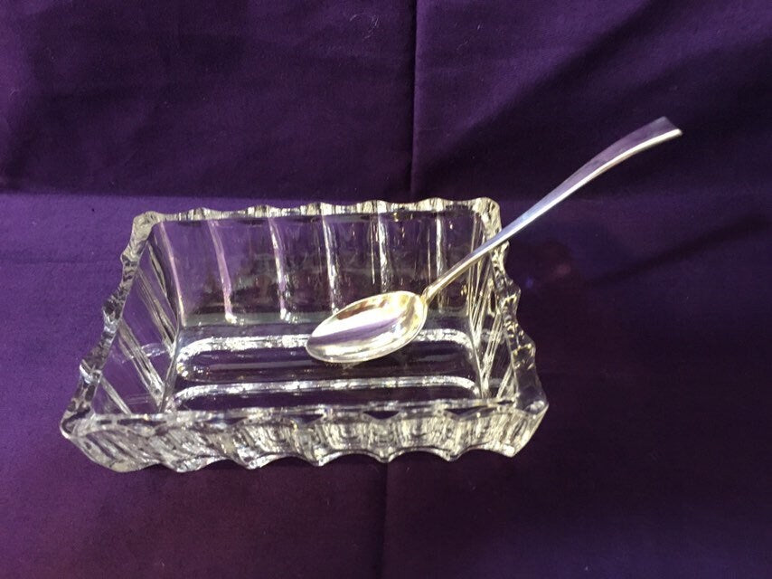Antique Crystal Master Salt Cellar and Silver Spoon