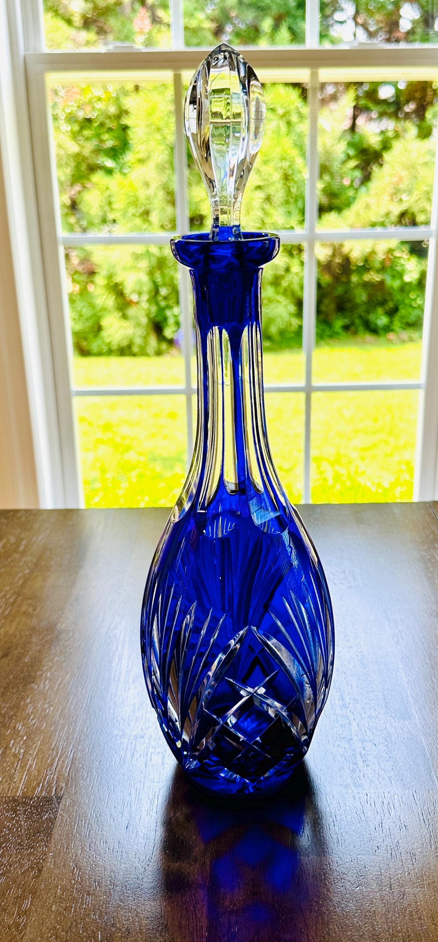 Gorham Cherrywood Cobalt Crystal Decanter 15”