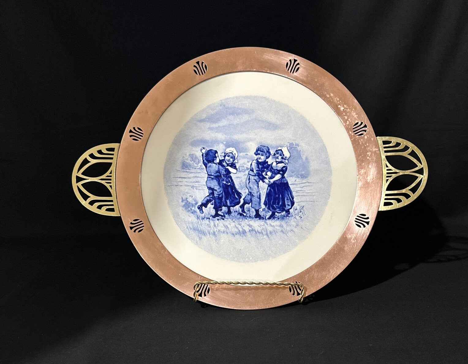 Large Serving Tray with Copper and Brass