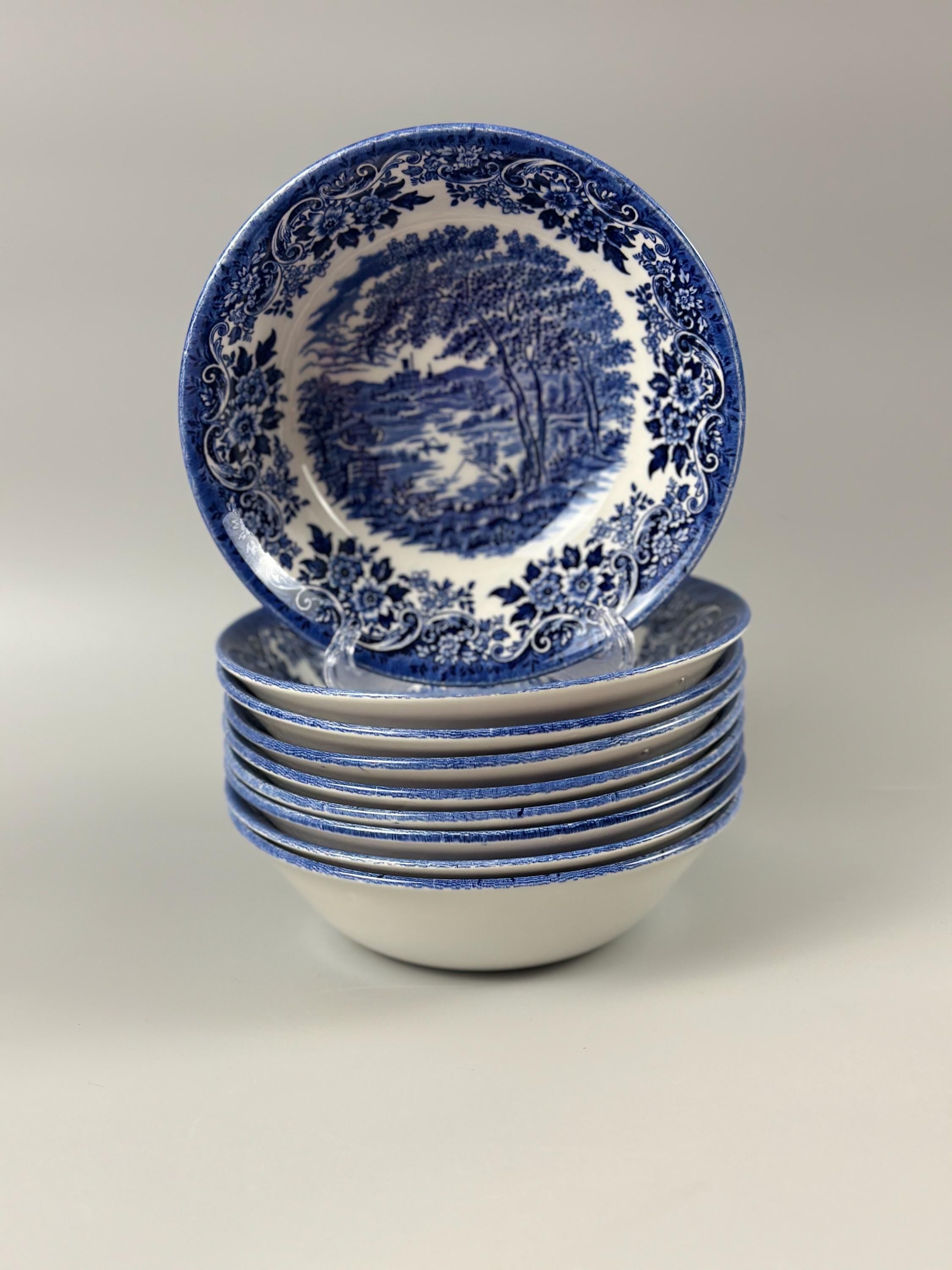9 Churchill English Scene Blue Cereal Bowls