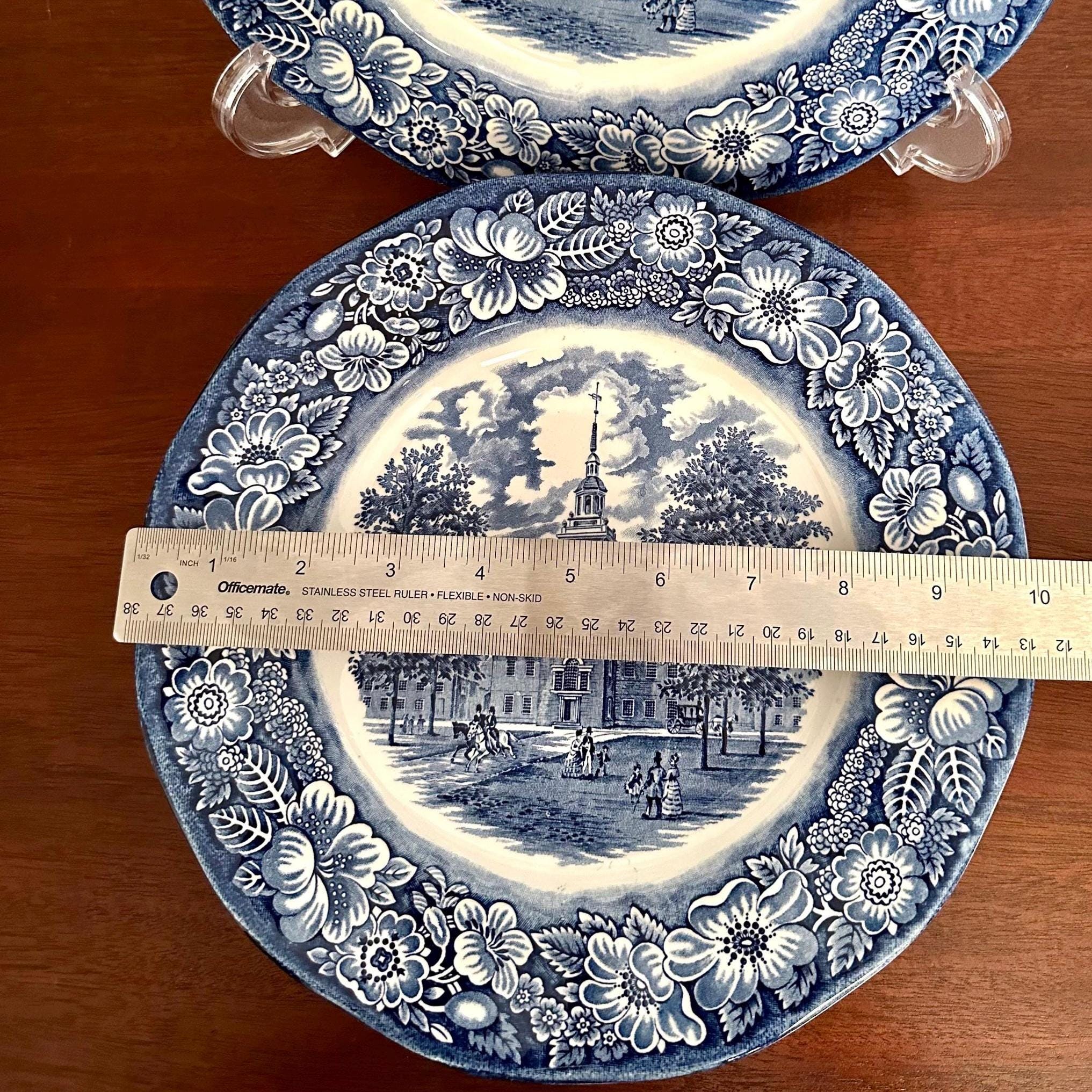 Four Liberty Blue Ironstone Dinner Plates