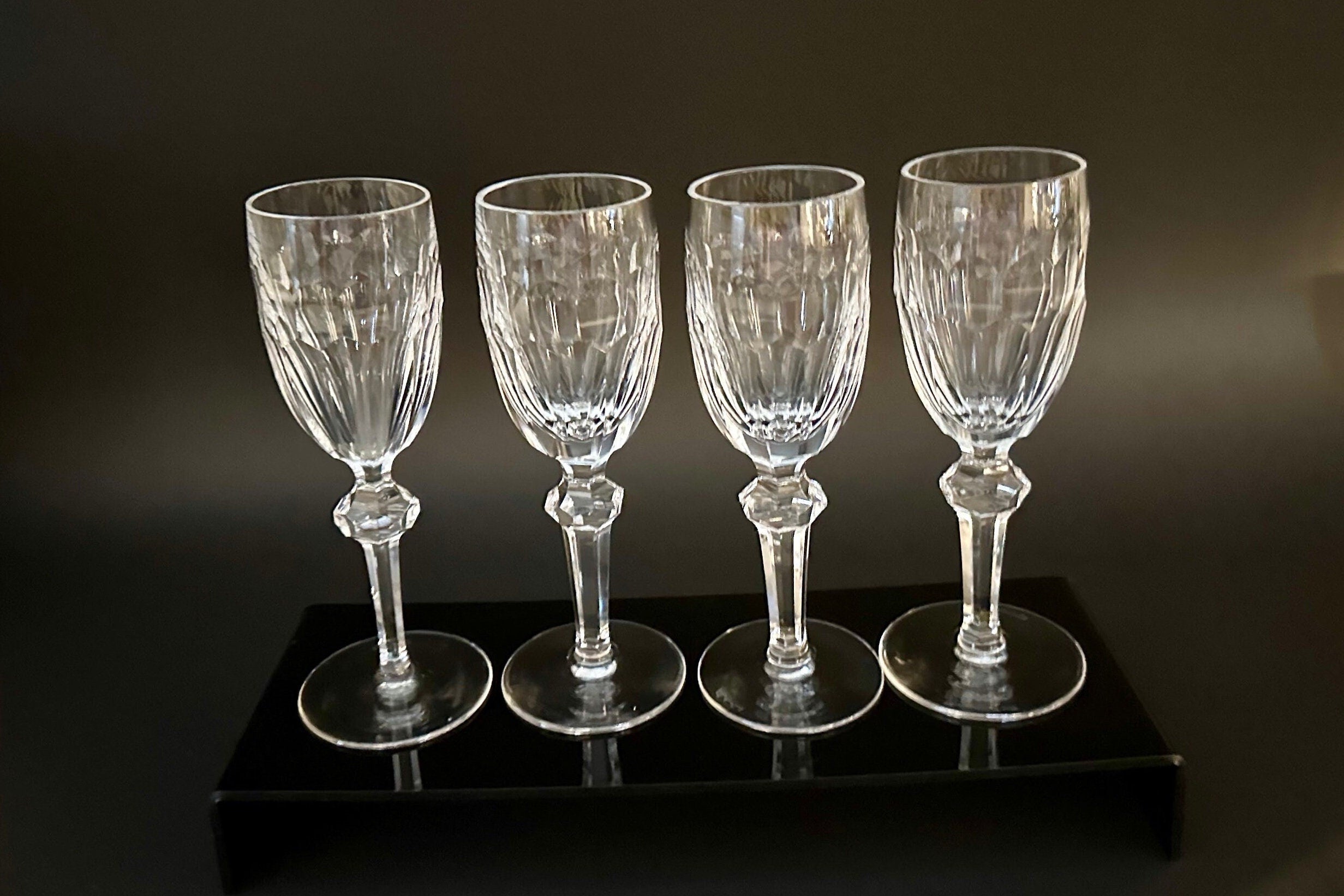 Four Waterford Crystal Sherry Glasses in the “Curraghmore” Pattern