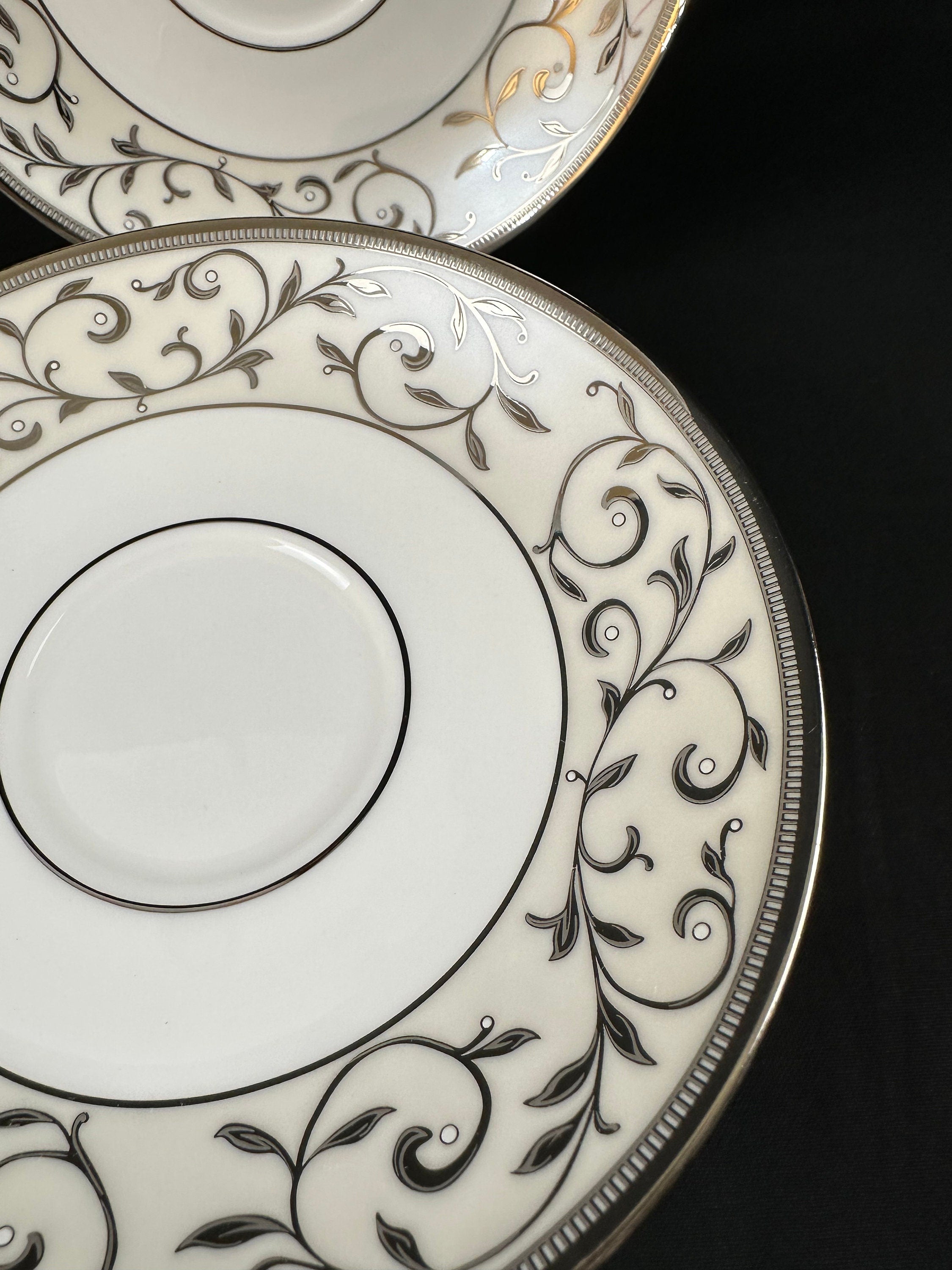 6 Lenox Opal Innocence Silver Saucers