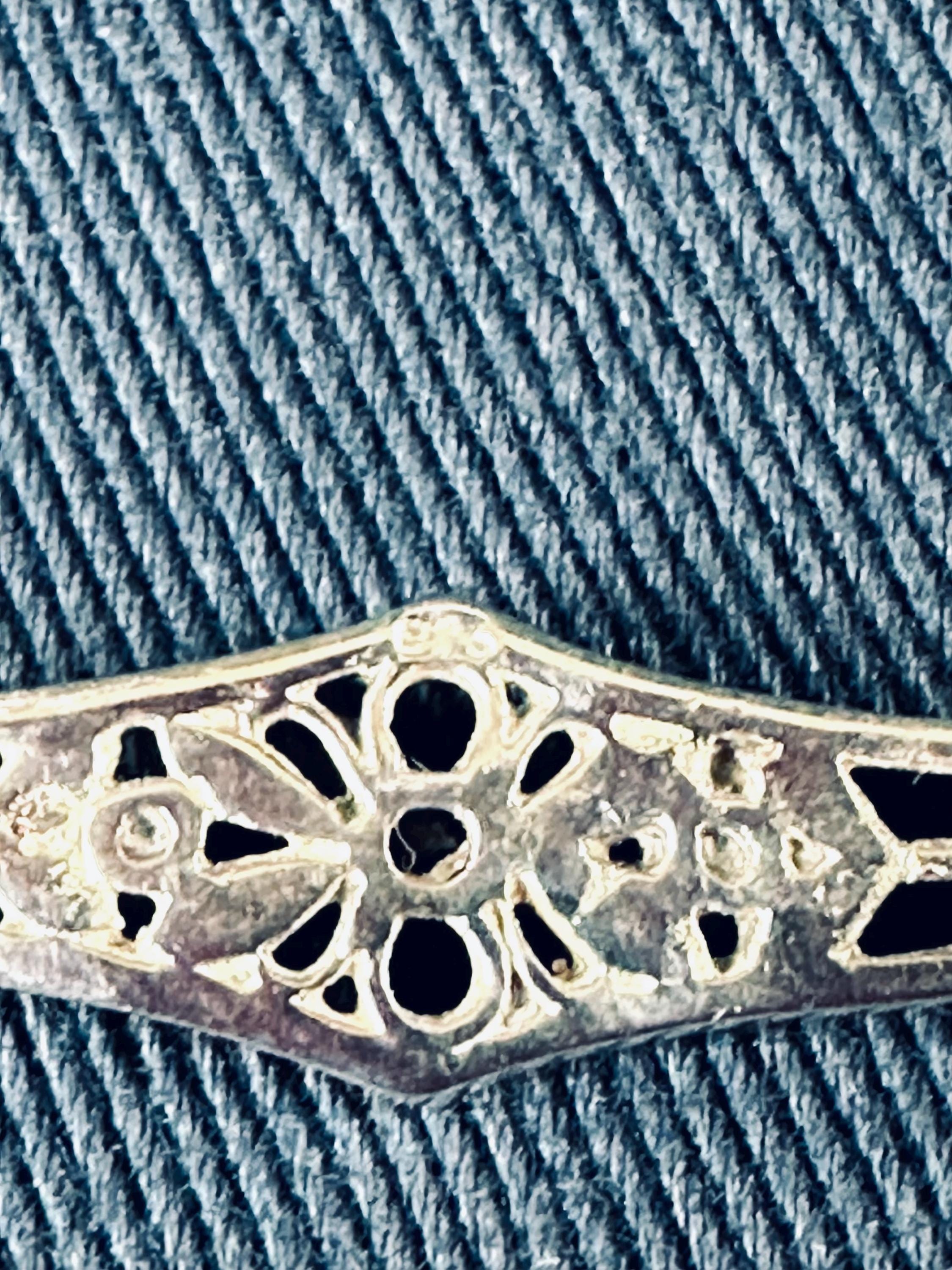 Antique Sterling and Oynx Marcasite Brooch Pin