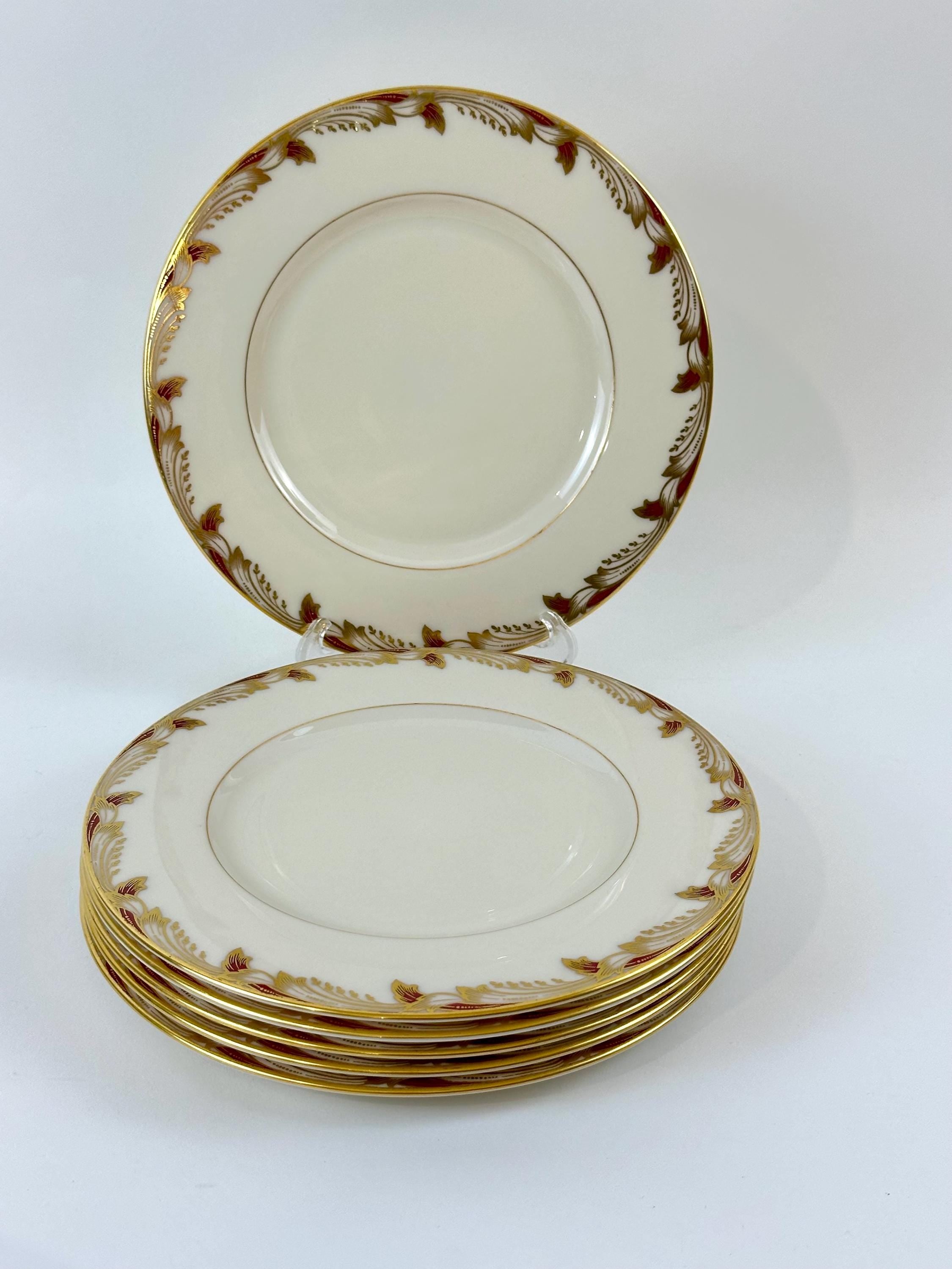 6 Lenox Essex Maroon Salad Plates