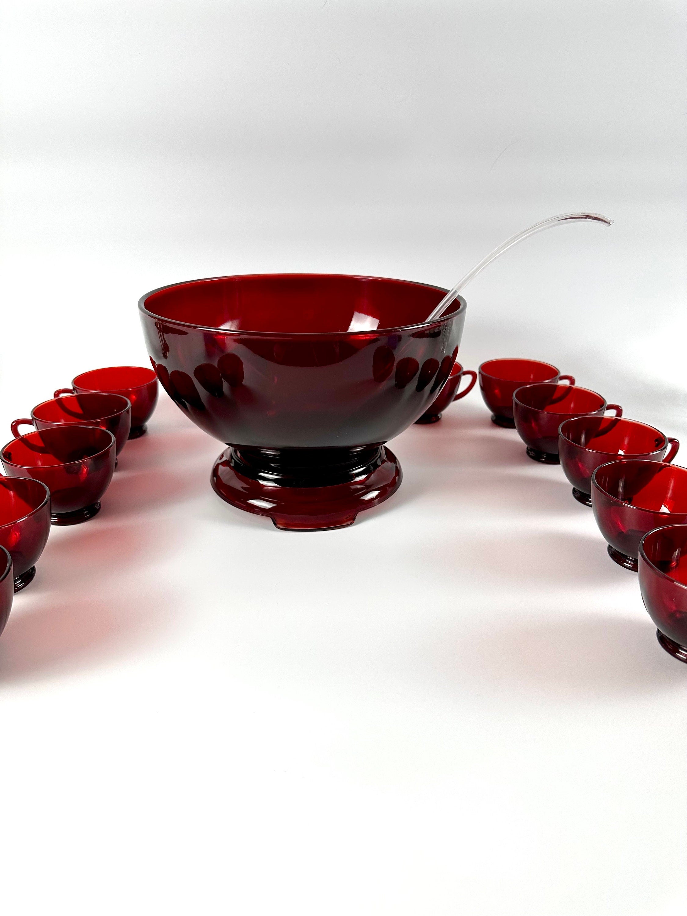 Fourteen Piece Anchor Hocking Royal Ruby Punch Bowl and Cups