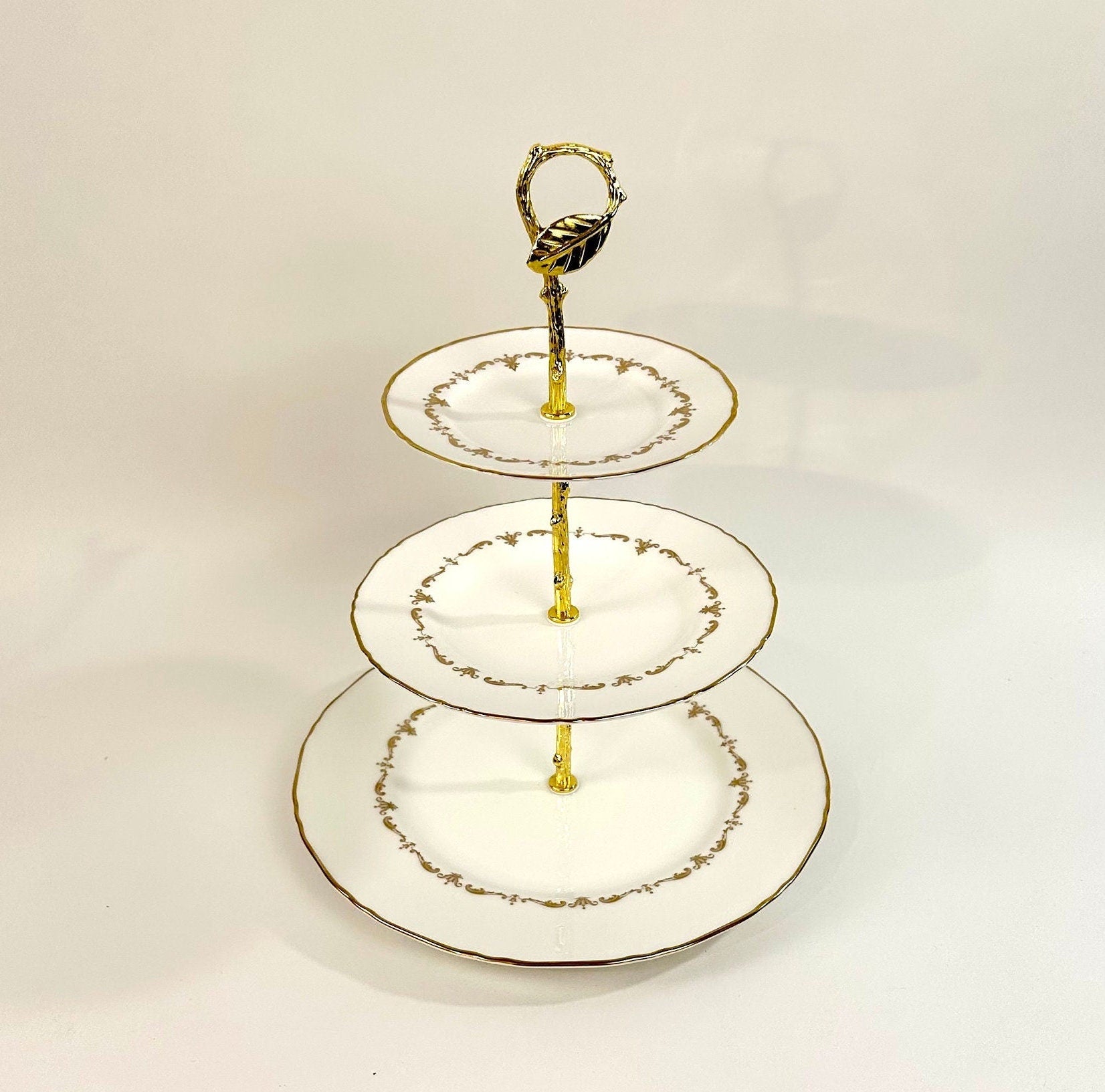 Royal Worcester Gold Chantilly  3 Tiered Server / Tidbit Tray