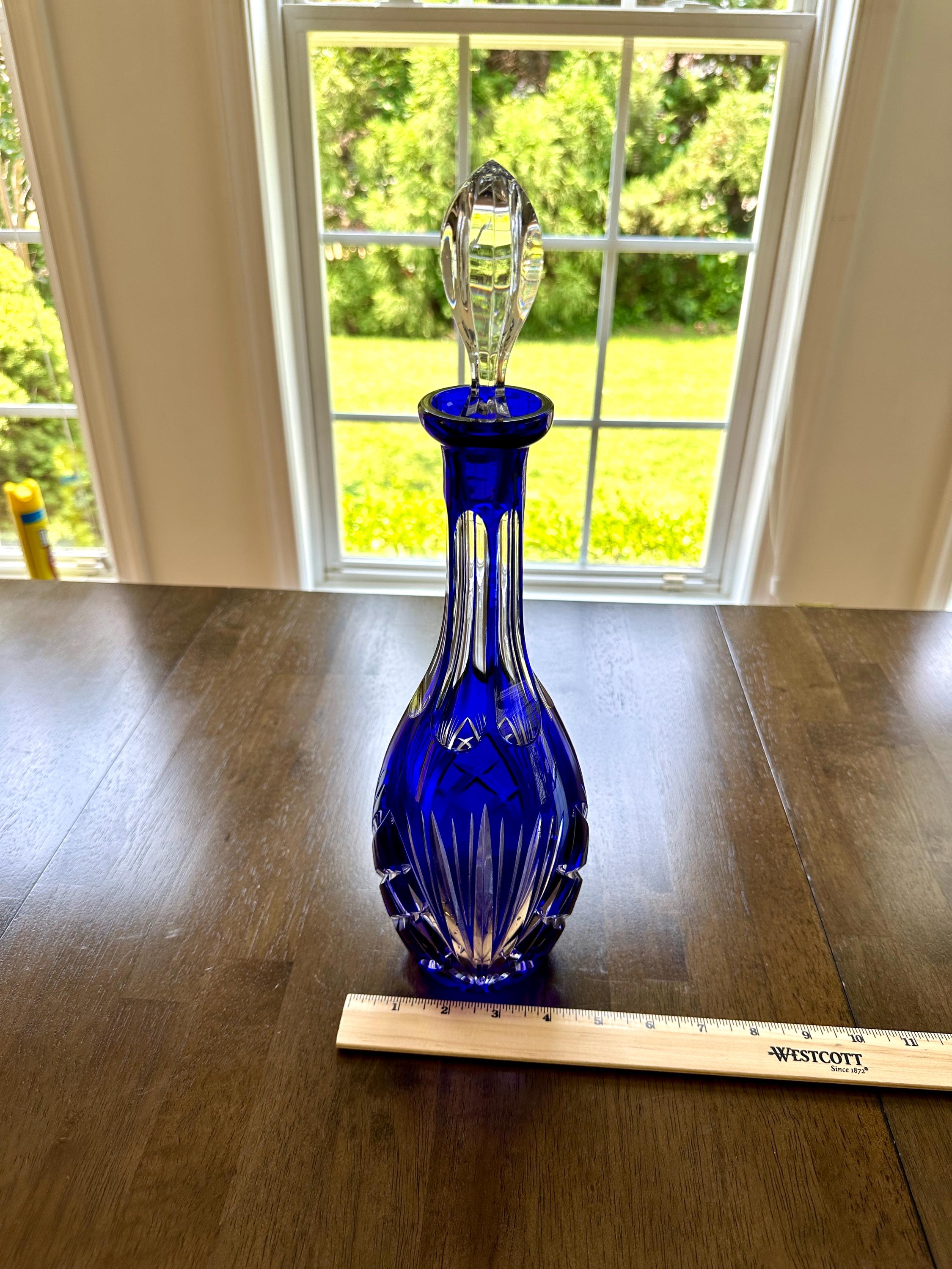 Gorham Cherrywood Cobalt Crystal Decanter 15”