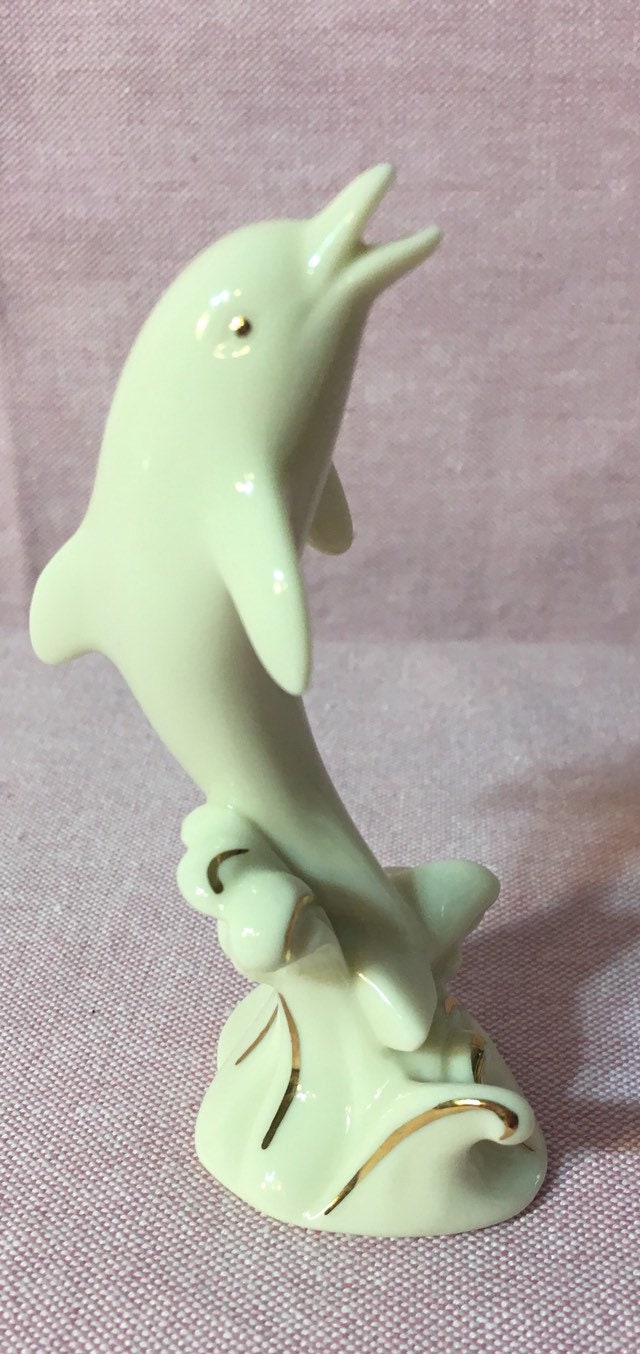 Lenox Ivory China Dolphin Figurine: Gold Accents, 4"