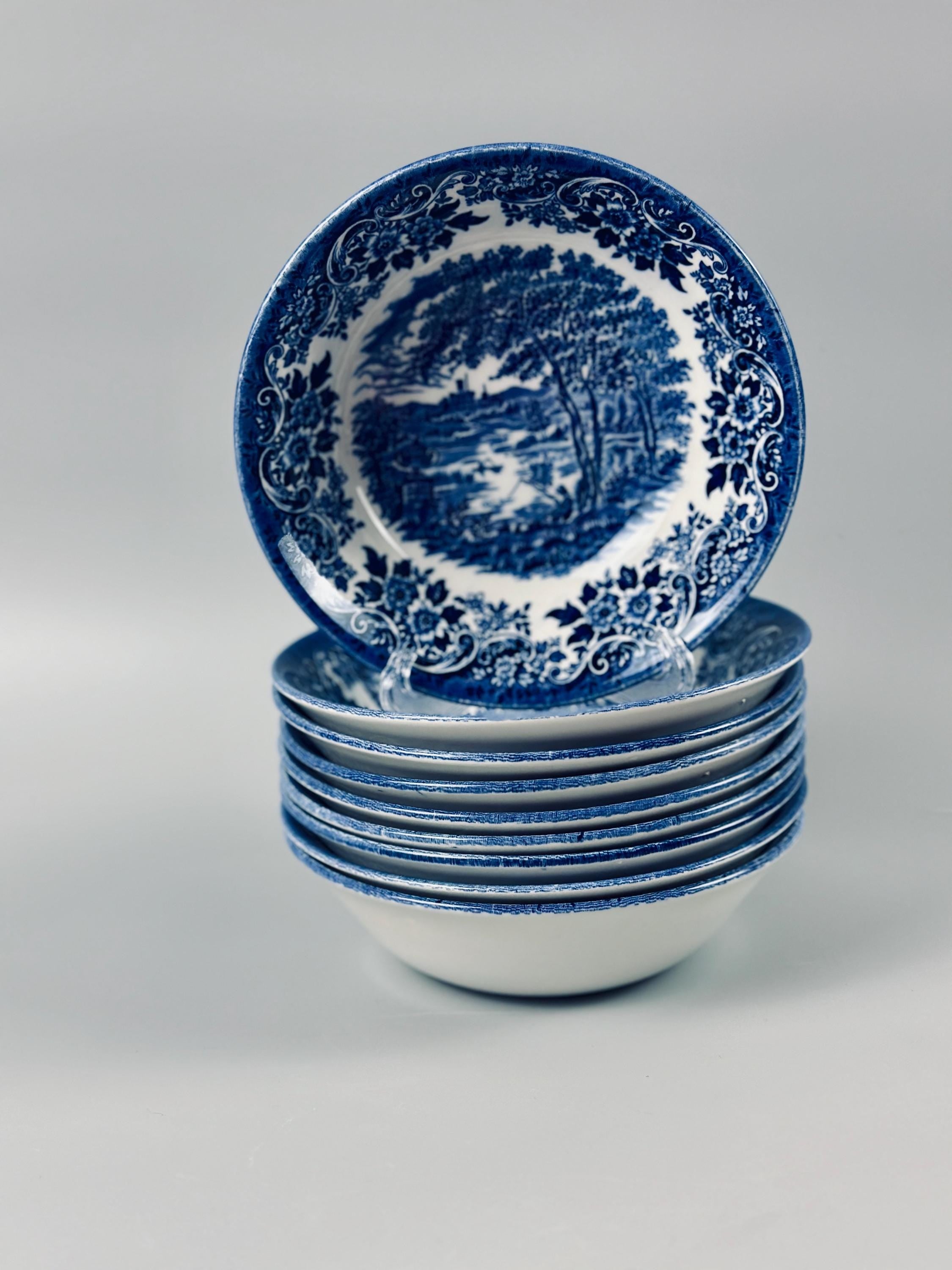 9 Churchill English Scene Blue Cereal Bowls