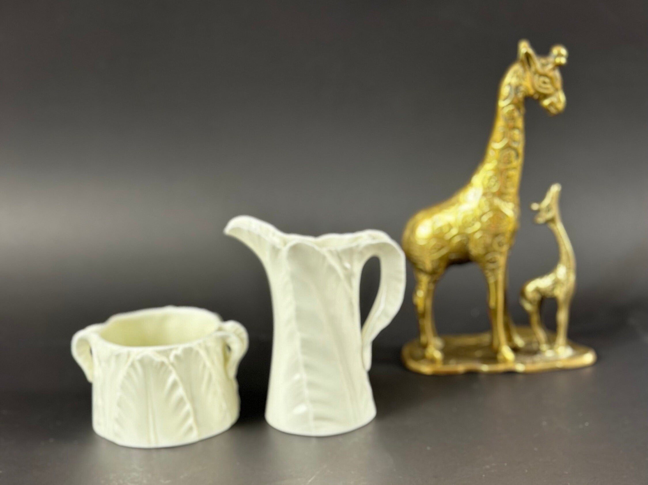 Royal Worcester”Fern White” Open Sugar Bowl and Mini Creamer